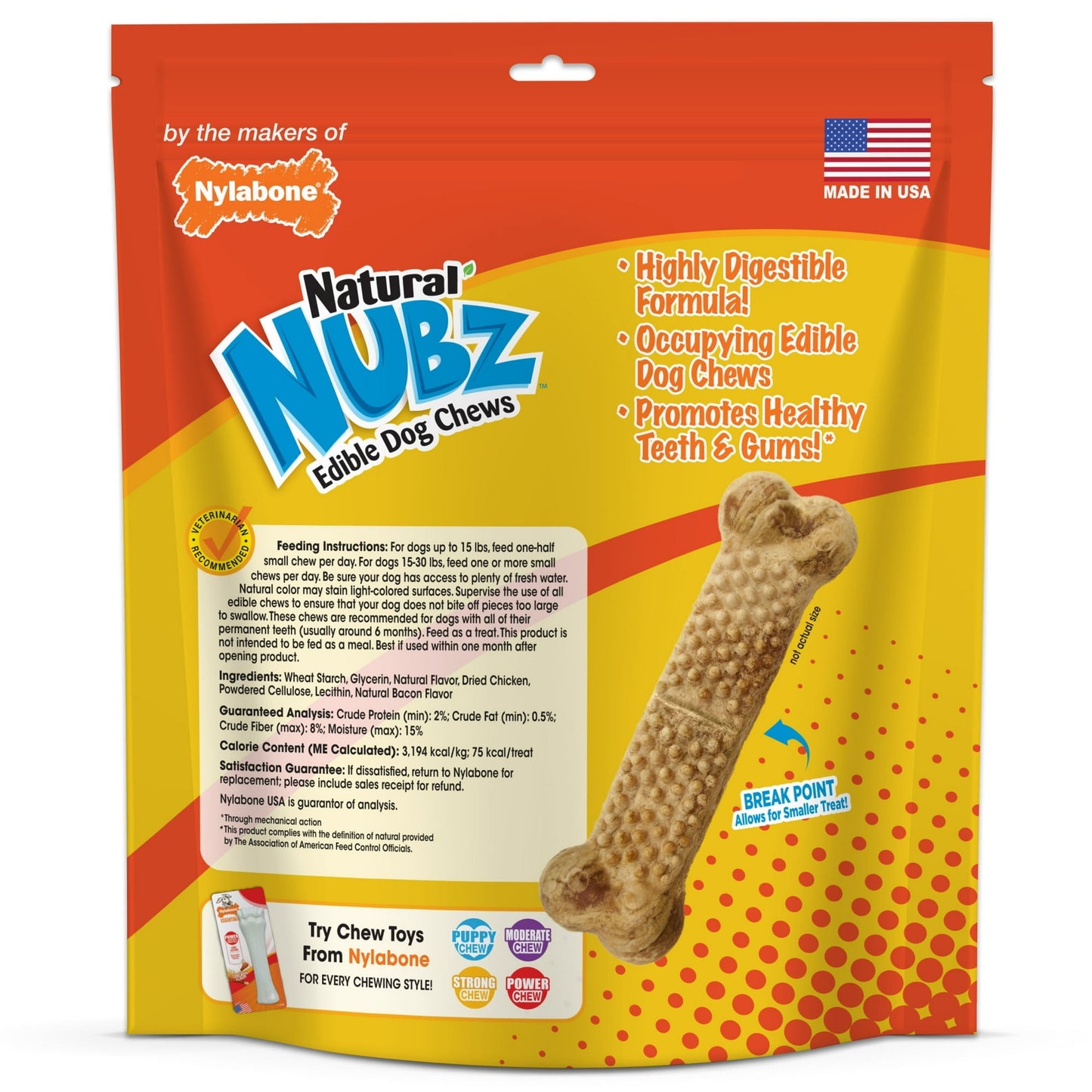Nylabone Nubz Chicken Dog Chew Treats Small/Regular - Up to 30 Ibs. (36 Count)