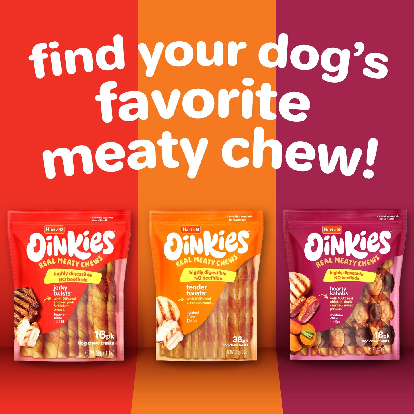 Hartz Oinkies Meathouse 'n' Veg Hearty Kabobs Dog Treats, 8.8 oz (18 Count)