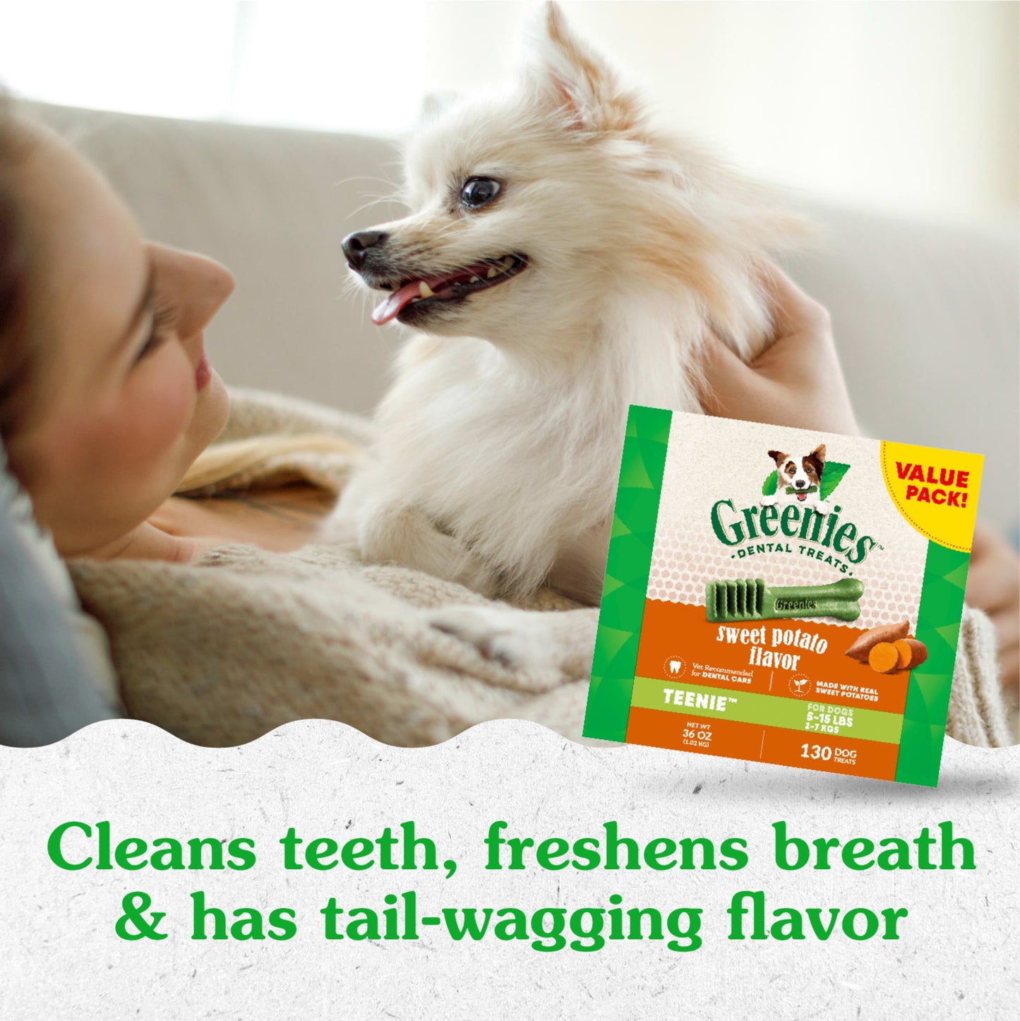 Greenies Teenie Natural Dog Dental Treats, Sweet Potato Flavor, 12 Oz Pack (43 Treats)