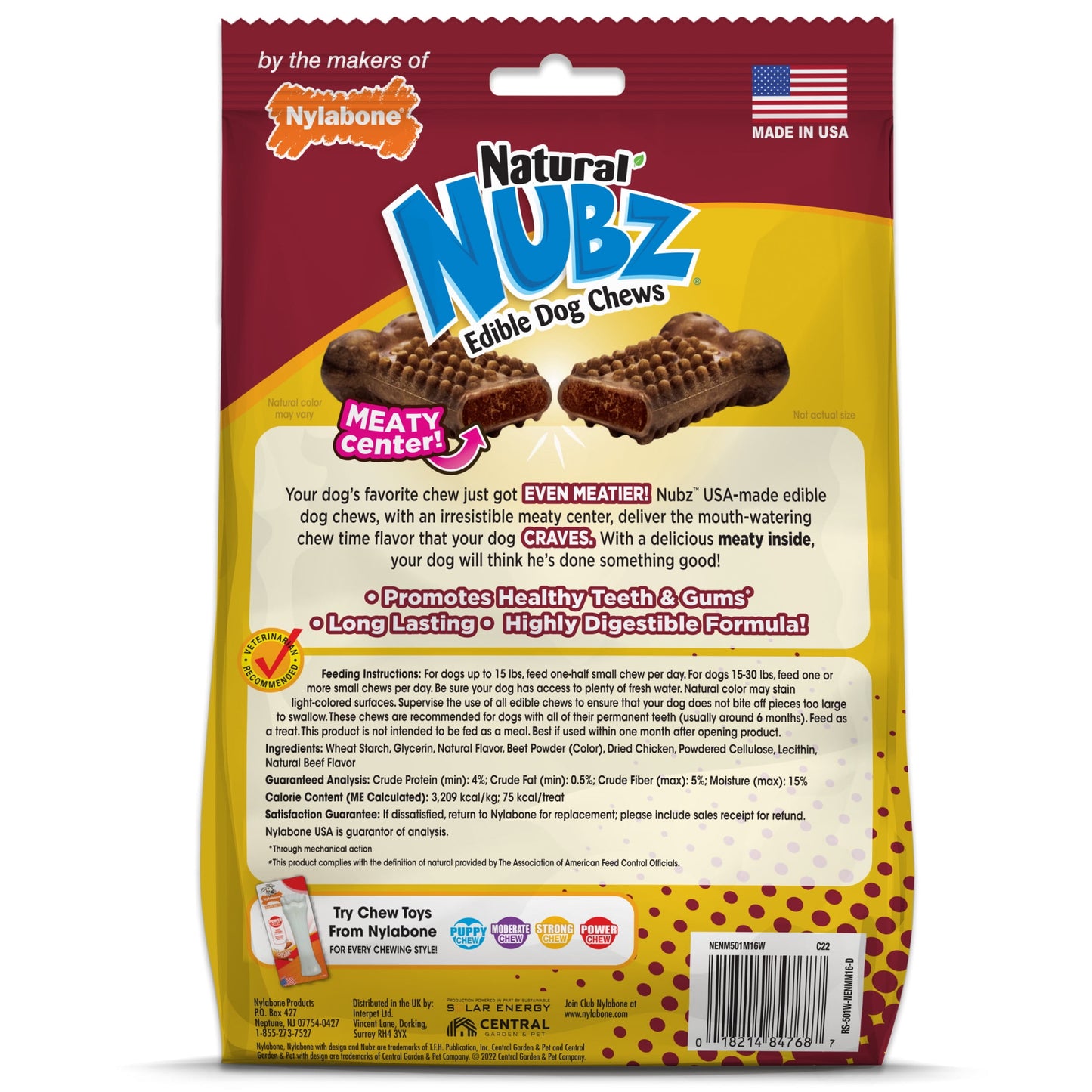 Nylabone Nubz Meaty Center Long Lasting Edible Dry Dog Chew 16 Count Small - up to 30 lbs.