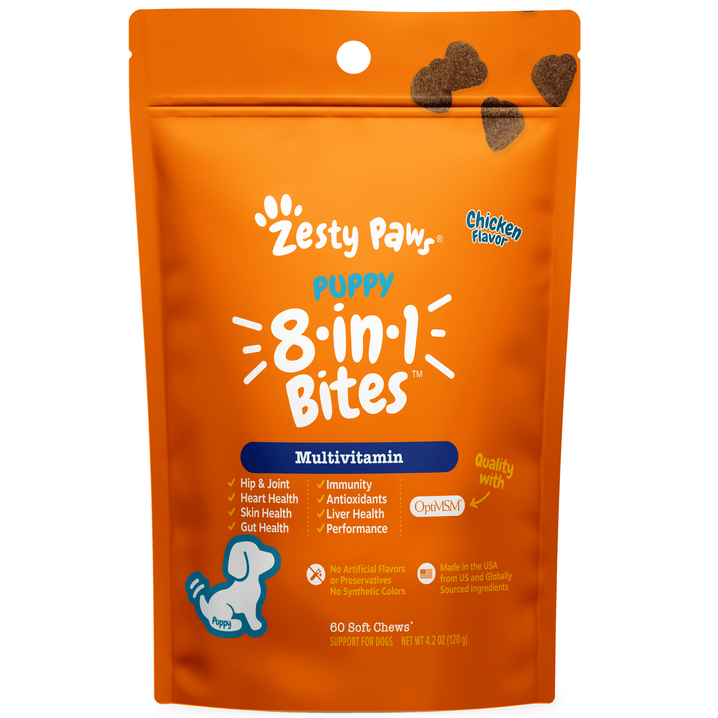 Zesty Paws Puppy Calming Bites, Stress & Anxiety Relief for Puppies, Turkey Flavor, 60 Count Soft Chews