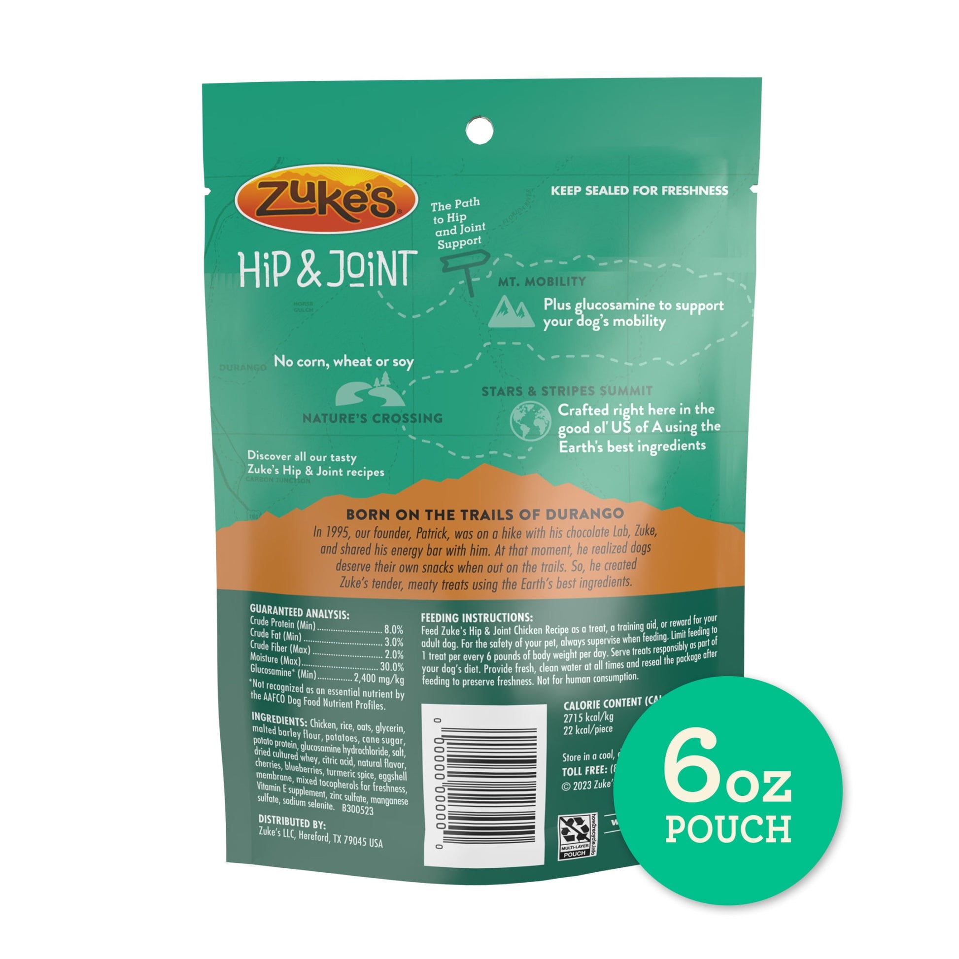 Zuke's Hip & Joint Soft Dog Treats, Natural Chicken Recipe Tender Chews, 6 oz Pouch