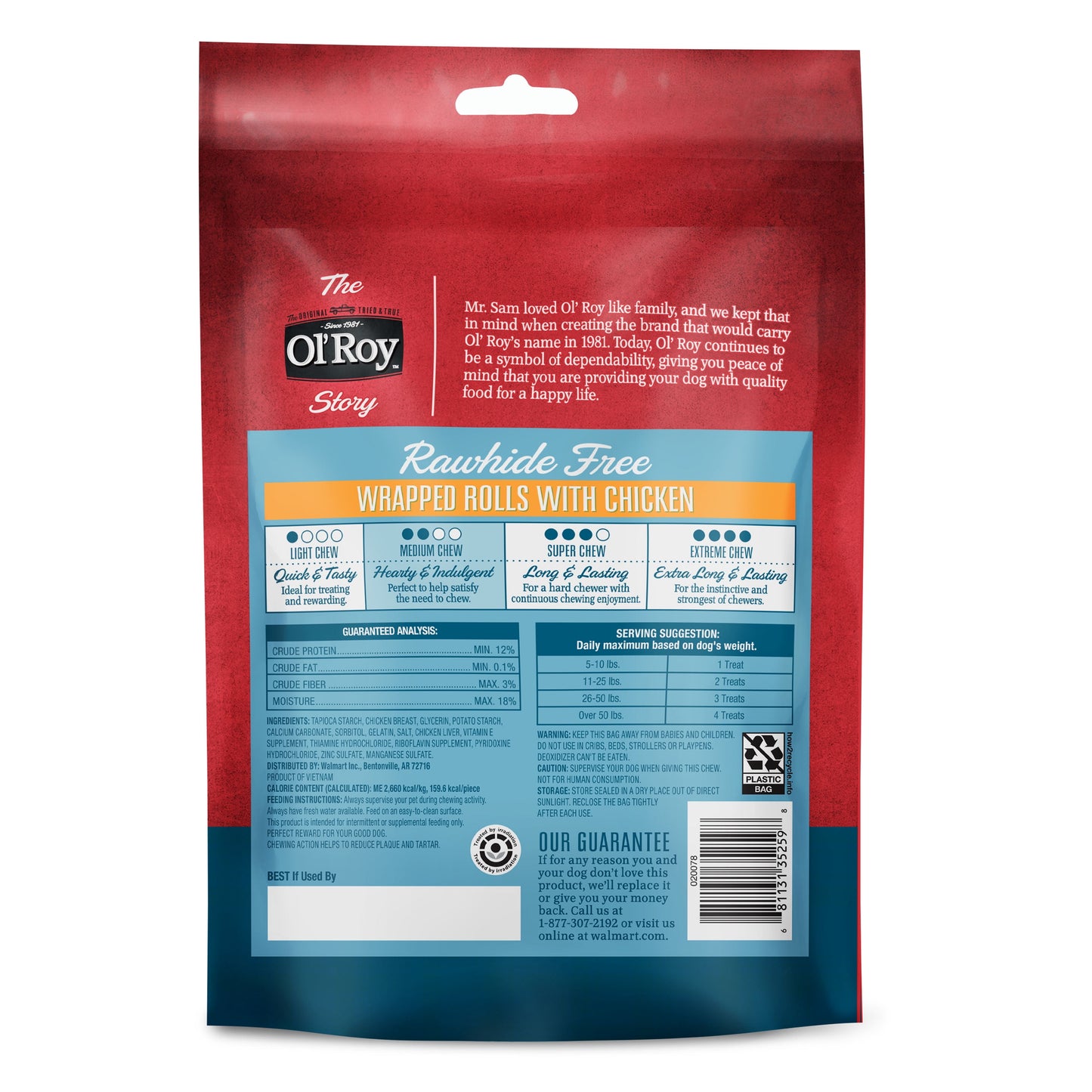 Ol' Roy Rawhide Free Wrapped Rolls with Chicken, 4 Count