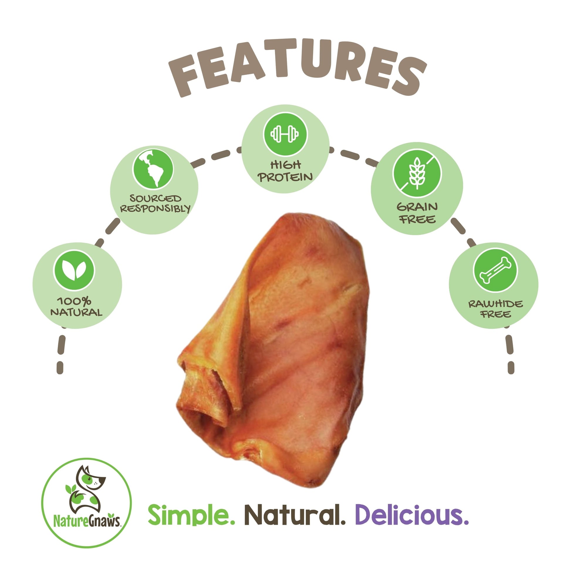 Nature Gnaws Pig Ears, Natural Dog Chew Treats (5 count)
