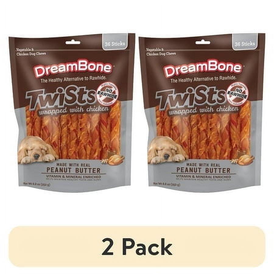 (2 pack) DreamBone Twists Wrapped With Chicken, Made With Real Peanut Butter, No-Rawhide Chews For Dogs, 36 Sticks