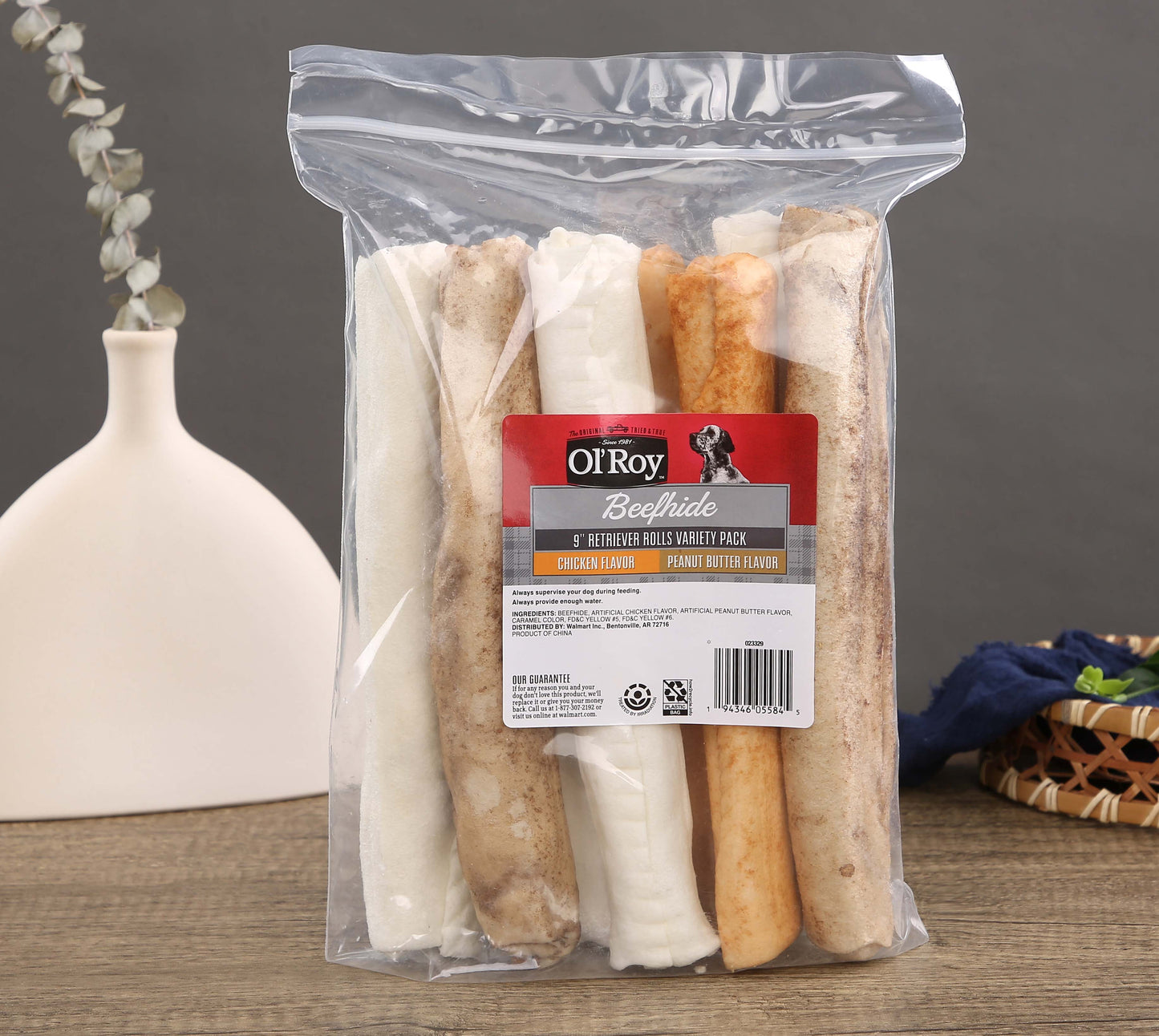 Ol' Roy Rawhide 9" Retrievers Multi-Flavored Chews for Dogs, Dry, 21.2 oz, 8 Count, Pet Treats