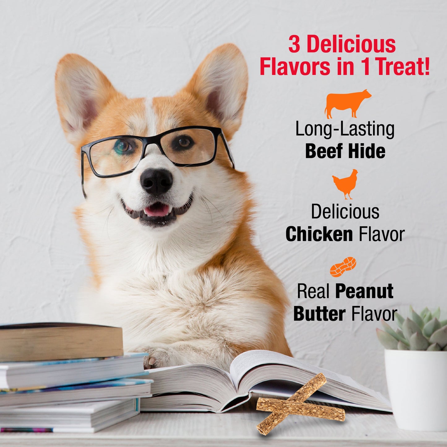 Good ‘n’ Fun Triple Flavor Stuffed Rolls with Peanut Butter Flavor, Rawhide Chews for Medium and Large Dogs, 8 oz