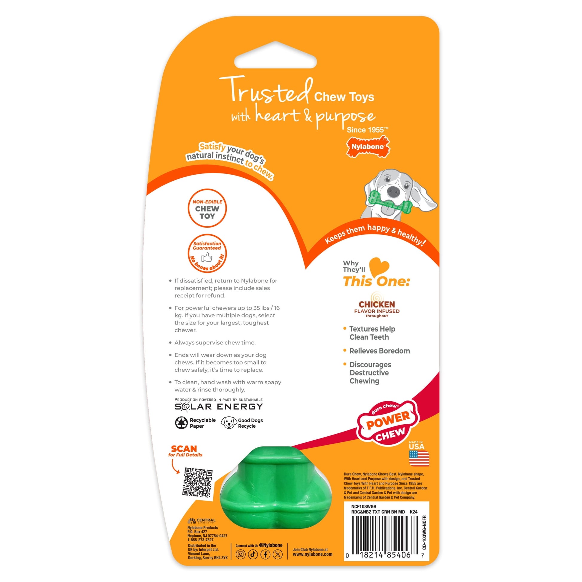 Nylabone Power Chew Textured Dental Chew Toy, Chicken Flavor, Medium - Up to 35 lbs. (1 Count)