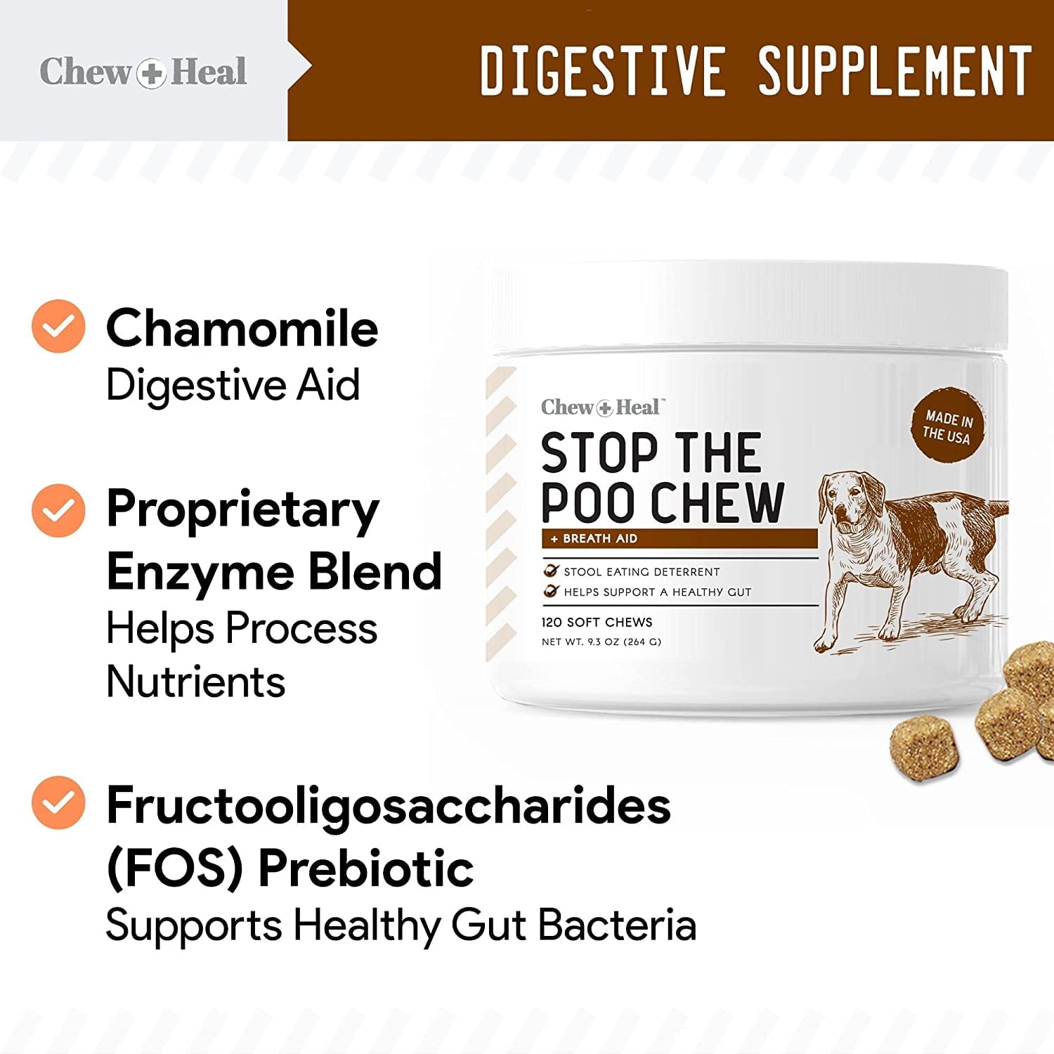 Stop The Poo Chew Coprophagia Treatment for Dogs - 120 Soft Chews Dog Treats for Bad Breath and Deterrent for Dogs Eating Poop - Boosts Gut Health