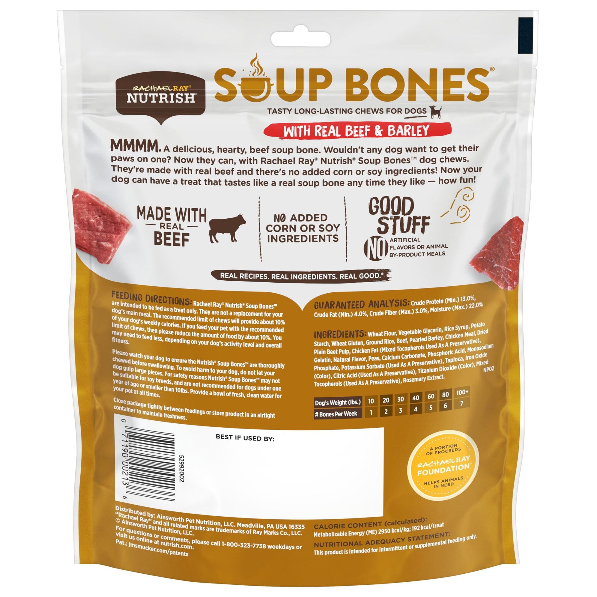 Rachael Ray Nutrish Soup Bones with Real Beef & Barley, 11 Dry Dog Chews