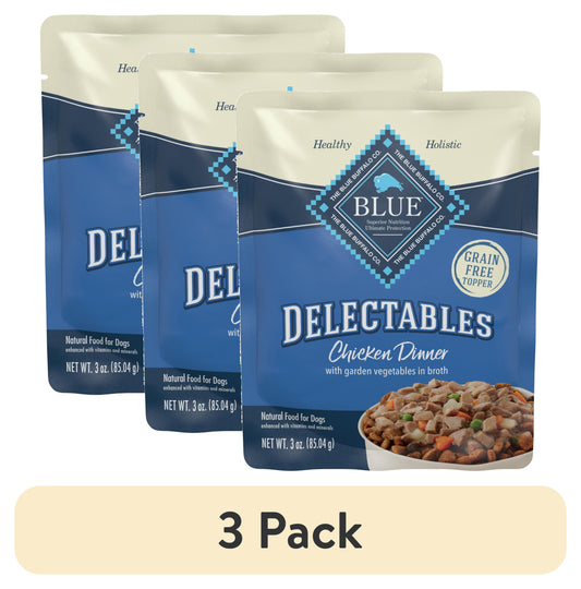 (3 pack) Blue Buffalo Delectables Natural Wet Dog Food Toppers, Tasty Chicken, 3-oz
