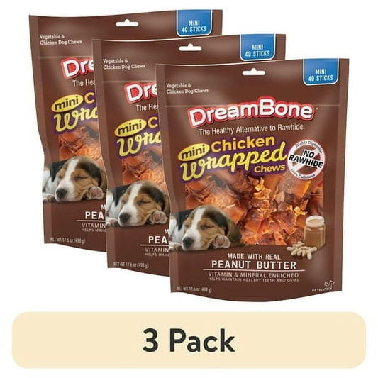 (3 pack) DreamBone Mini Sticks Wrapped with Real Chicken, Rawhide Free Chews for Dogs, 40 Count