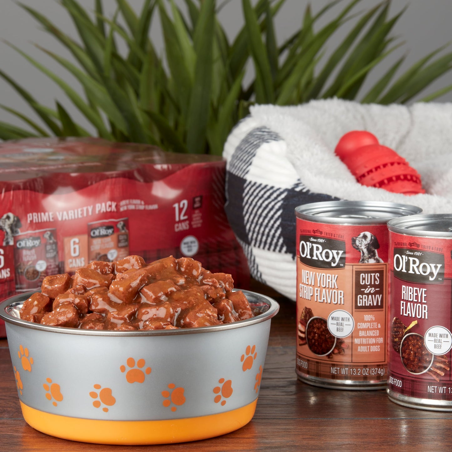 Ol' Roy Ribeye Flavor & New York Strip Flavor Cuts in Gravy Wet Dog Food Prime Variety Pack, 13.2 oz Cans (12 Pack)