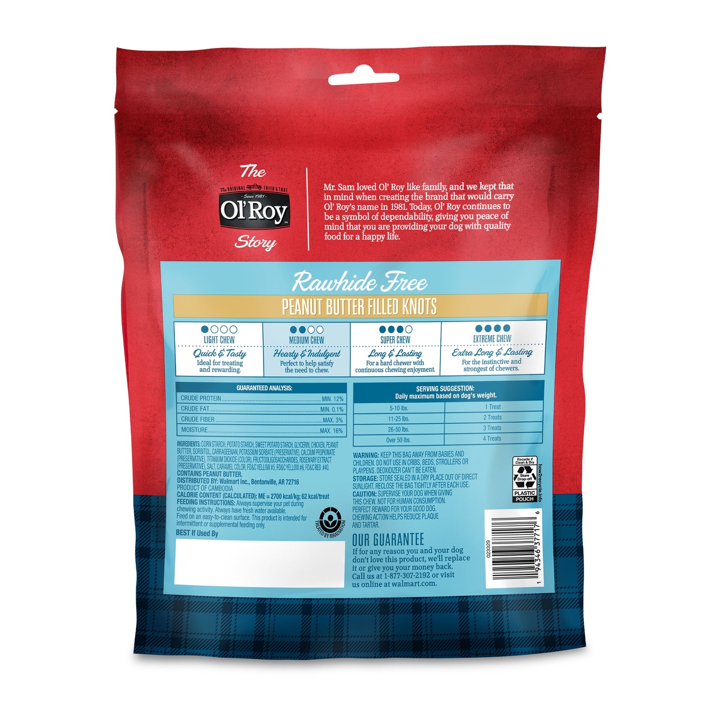 Ol' Roy Rawhide Free Peanut Butter Filled Knots, 22.5 oz Bag, 28 Count