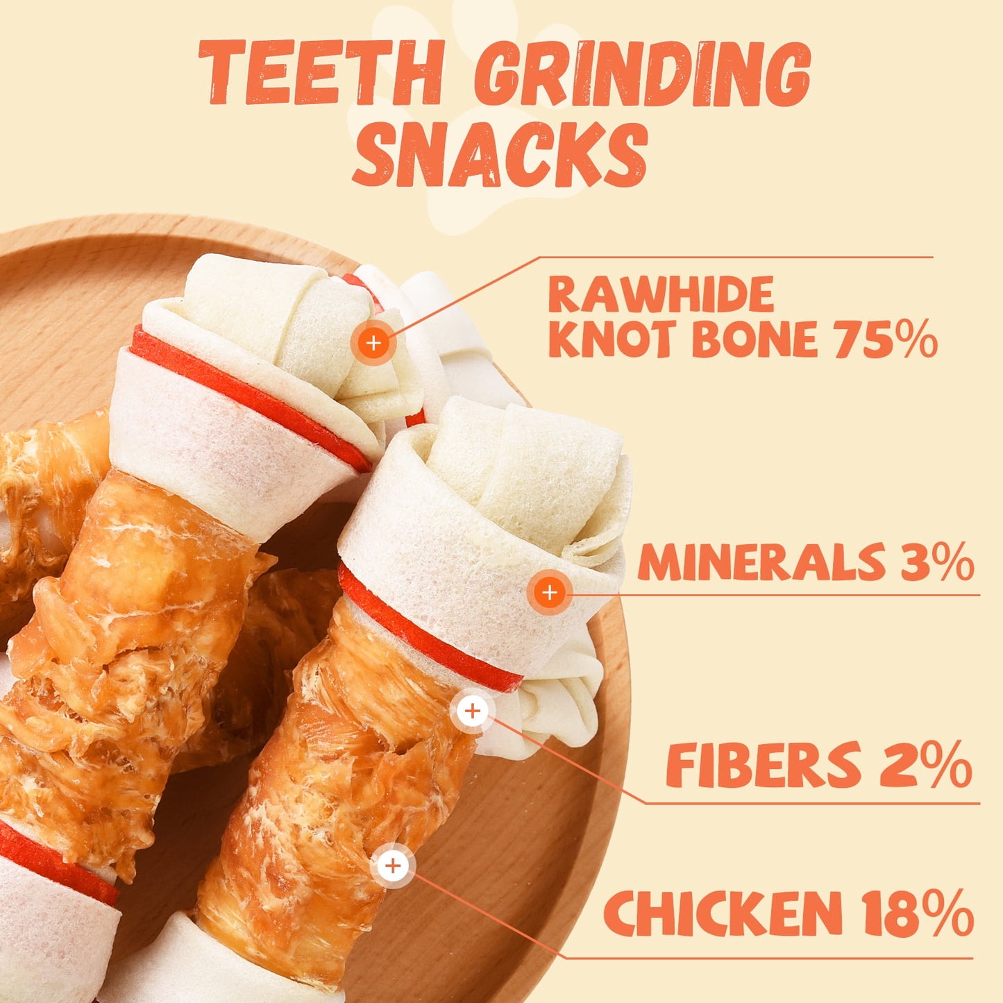 Pawmate Rawhide Dog Bone, Chicken Wrapped 6.5" Knotted Bones, Long-Lasting Chews for Large Dogs, 4 Count