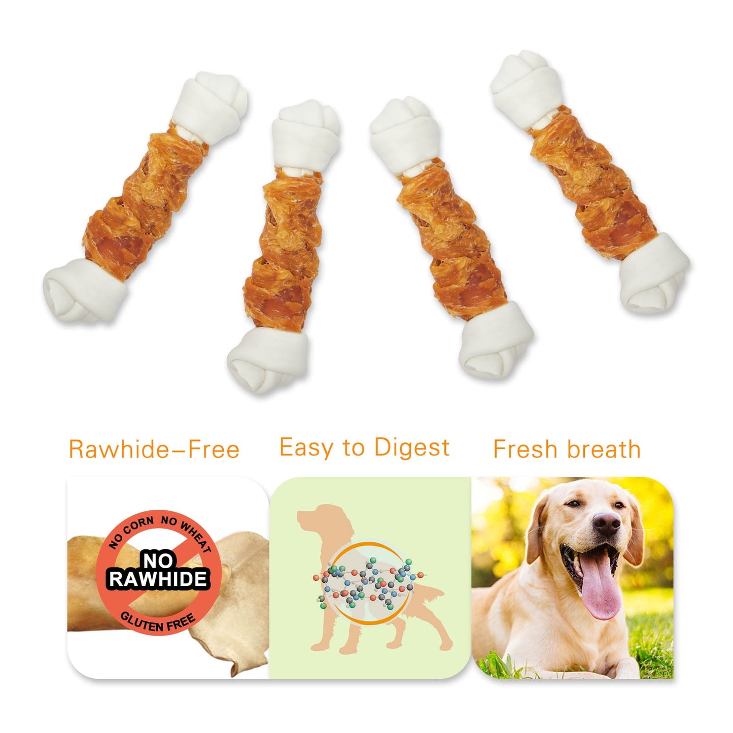Jungle Calling Rawhide Free Chicken Wrapped Chew Dog Bones for Medium Large Dogs Training Treats