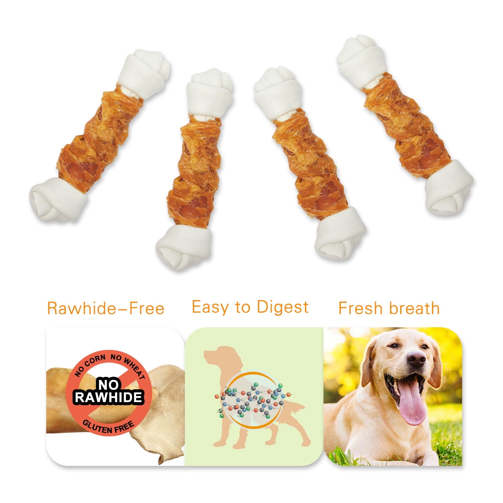 Jungle Calling Rawhide Free Chicken Wrapped Chew Dog Bones for Medium Large Dogs Training Treats