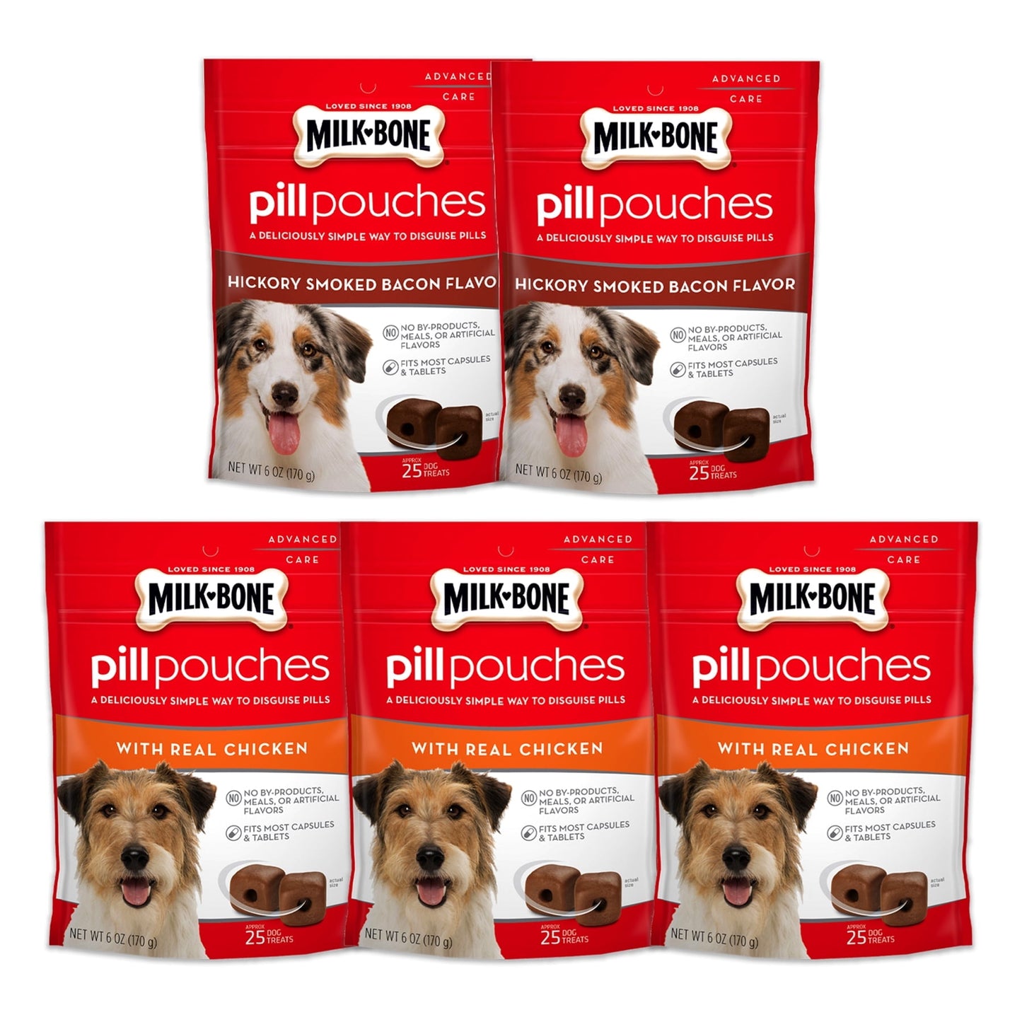 (5 Pack) Milk-Bone Pill Pouches Dog Treats, 2 Flavor Variety Pack, 6 oz Bags