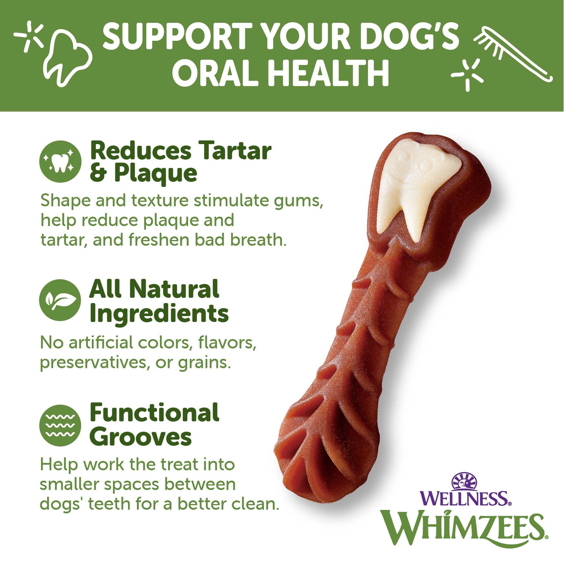 WHIMZEES Wellness Value Box Dog Dental Treats, Natural Chews, Large Size, (24 Count)