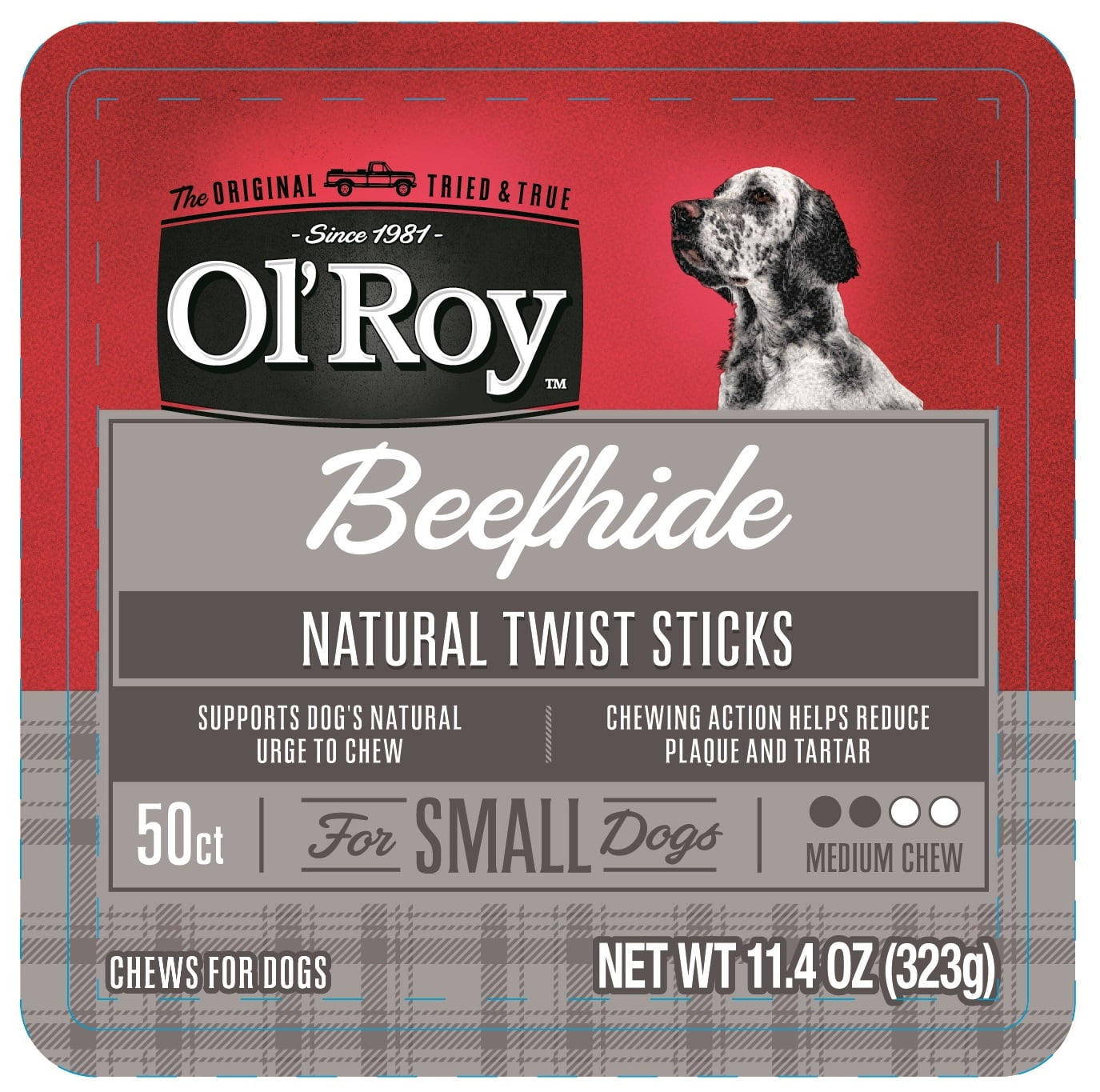 Ol Roy Rawhide Sticks Natural Beefhide, Chews for Dogs, 5", 11.4 oz, 50 Count, Dry