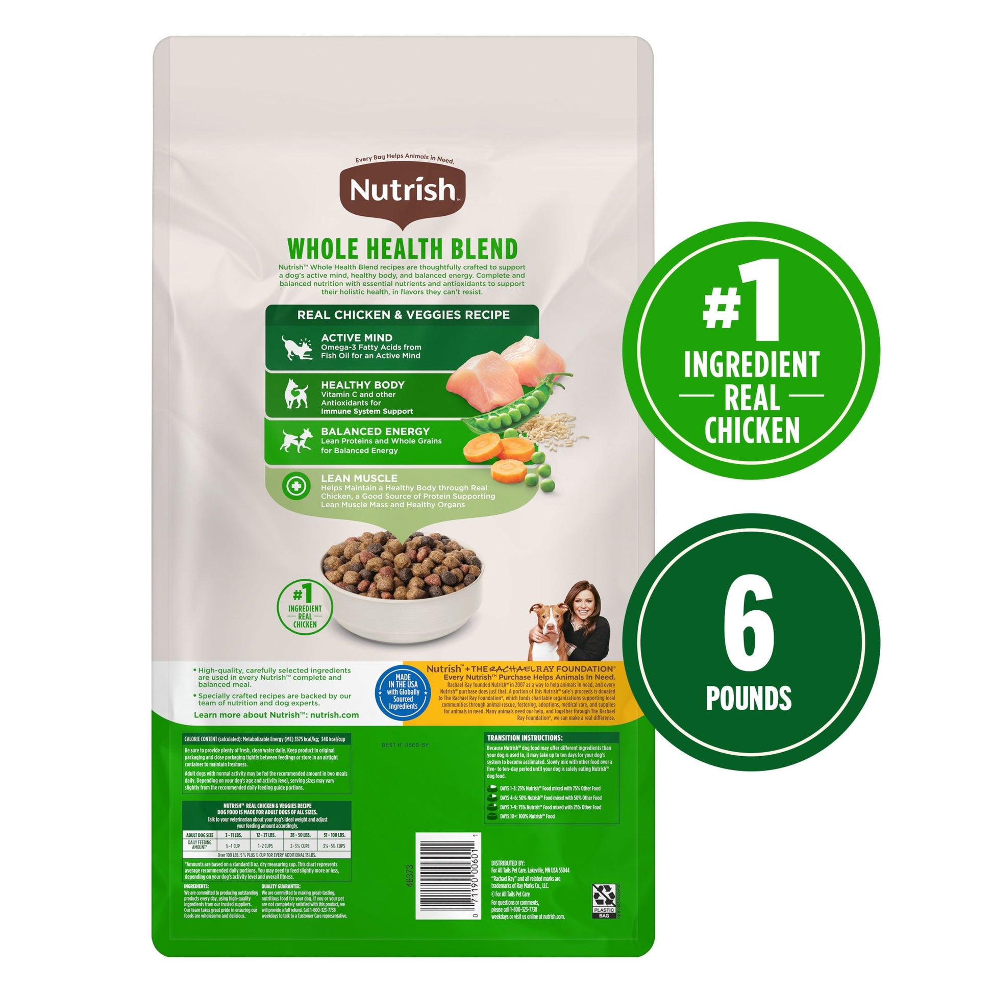 Nutrish Real Chicken & Veggies Recipe Whole Health Blend Dry Dog Food, 6 lb. Bag (Rachael Ray)