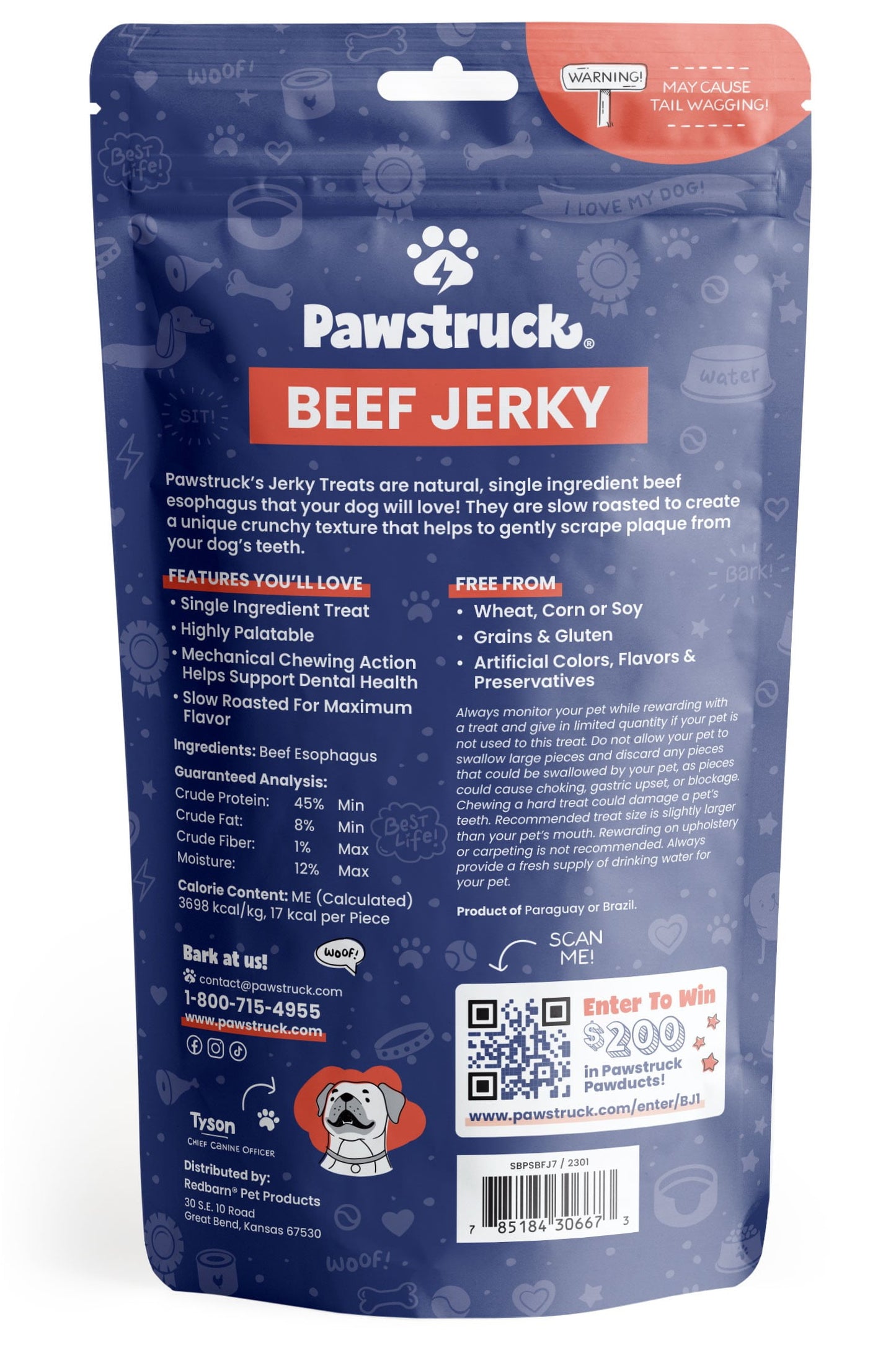 Pawstruck Natural Beef Jerky Dog Chew Treats, Single Ingredient, 6 Count
