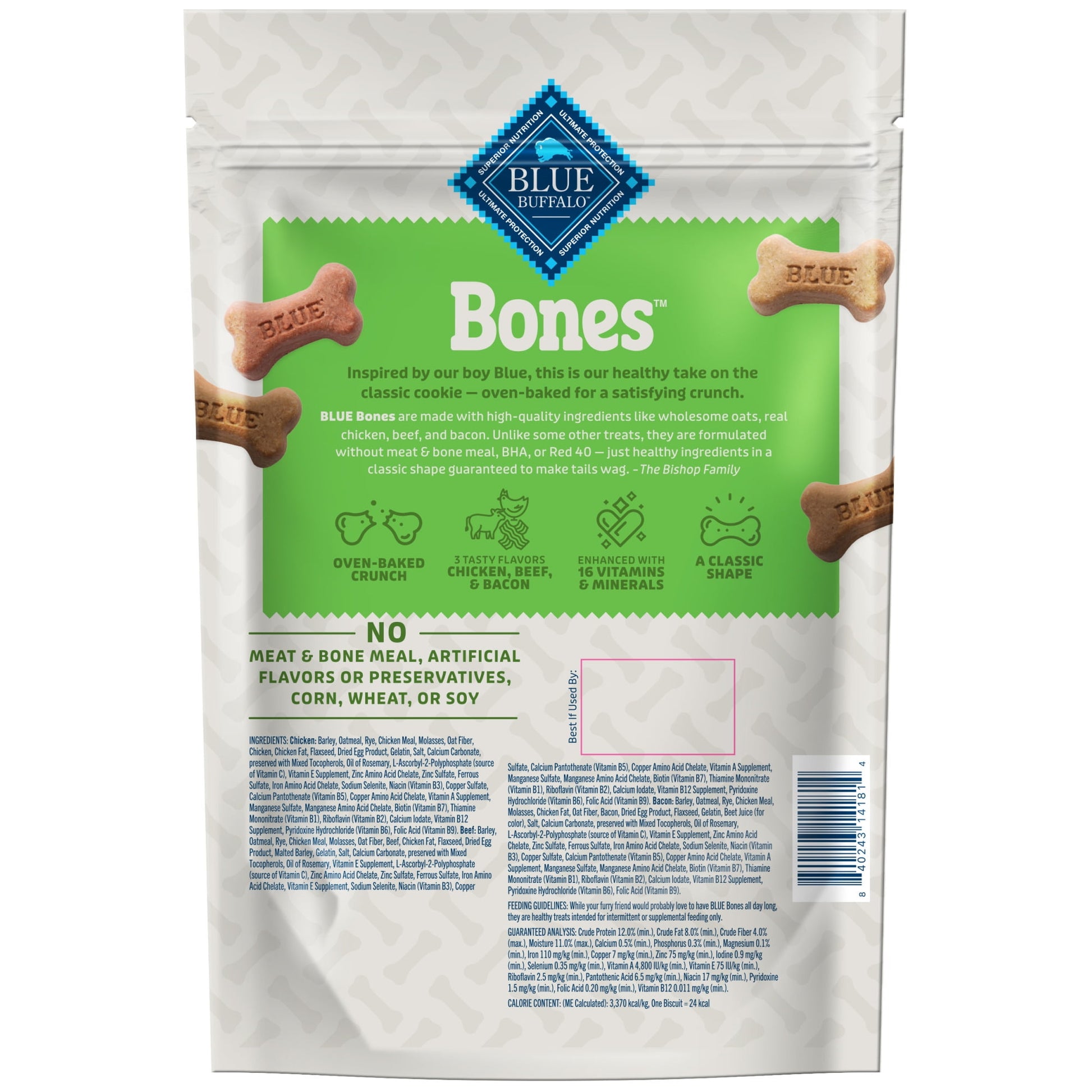 Blue Buffalo Bones Natural Dog Treats, Small Dog Biscuits, Assorted Flavors, 16-oz. Bag