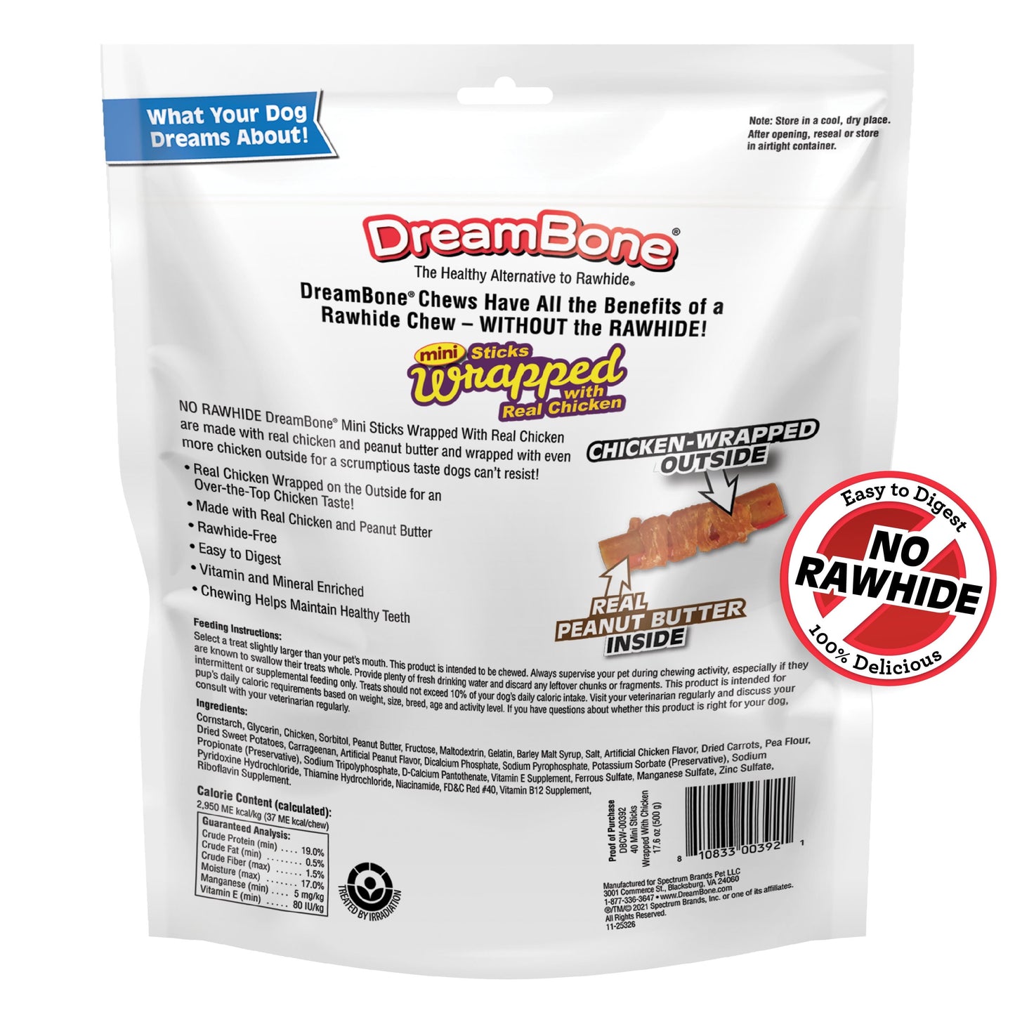 (3 pack) DreamBone Mini Sticks Wrapped with Real Chicken, Rawhide Free Chews for Dogs, 40 Count