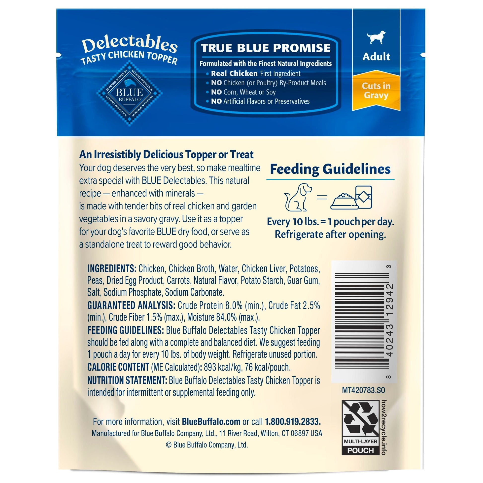 (3 pack) Blue Buffalo Delectables Natural Wet Dog Food Toppers, Tasty Chicken, 3-oz