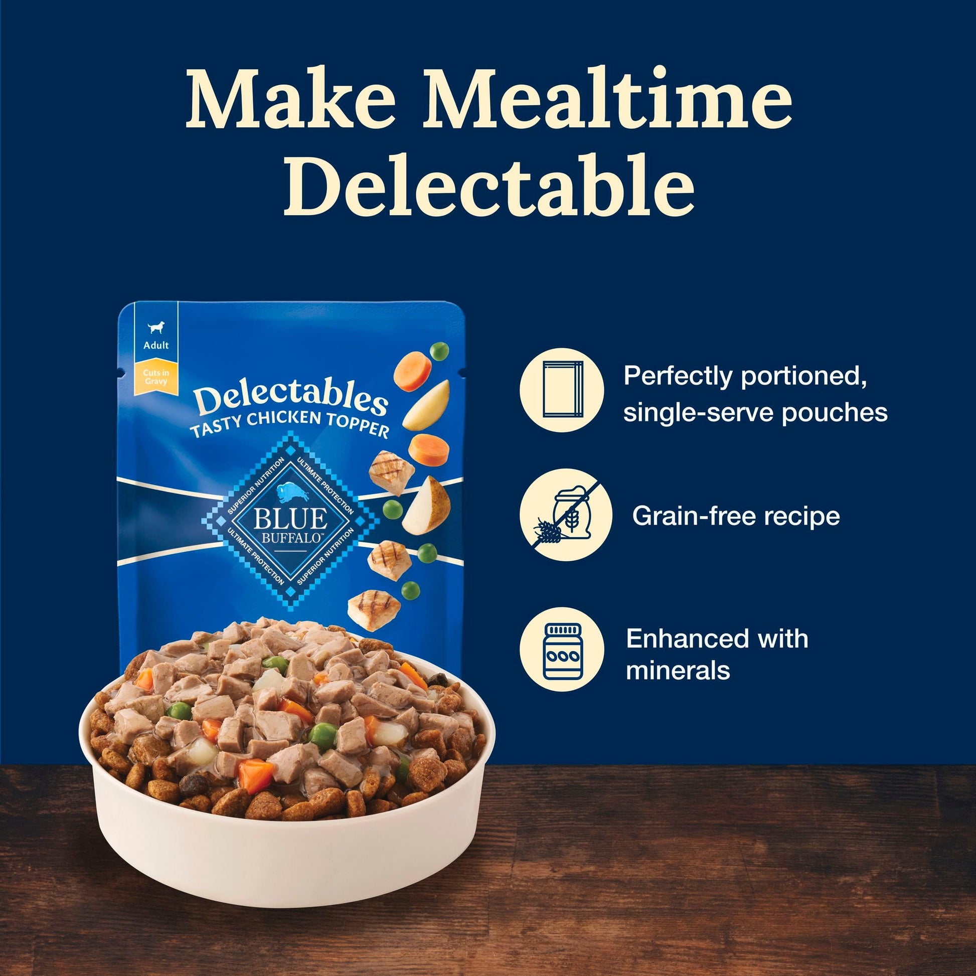 (3 pack) Blue Buffalo Delectables Natural Wet Dog Food Toppers, Tasty Chicken, 3-oz