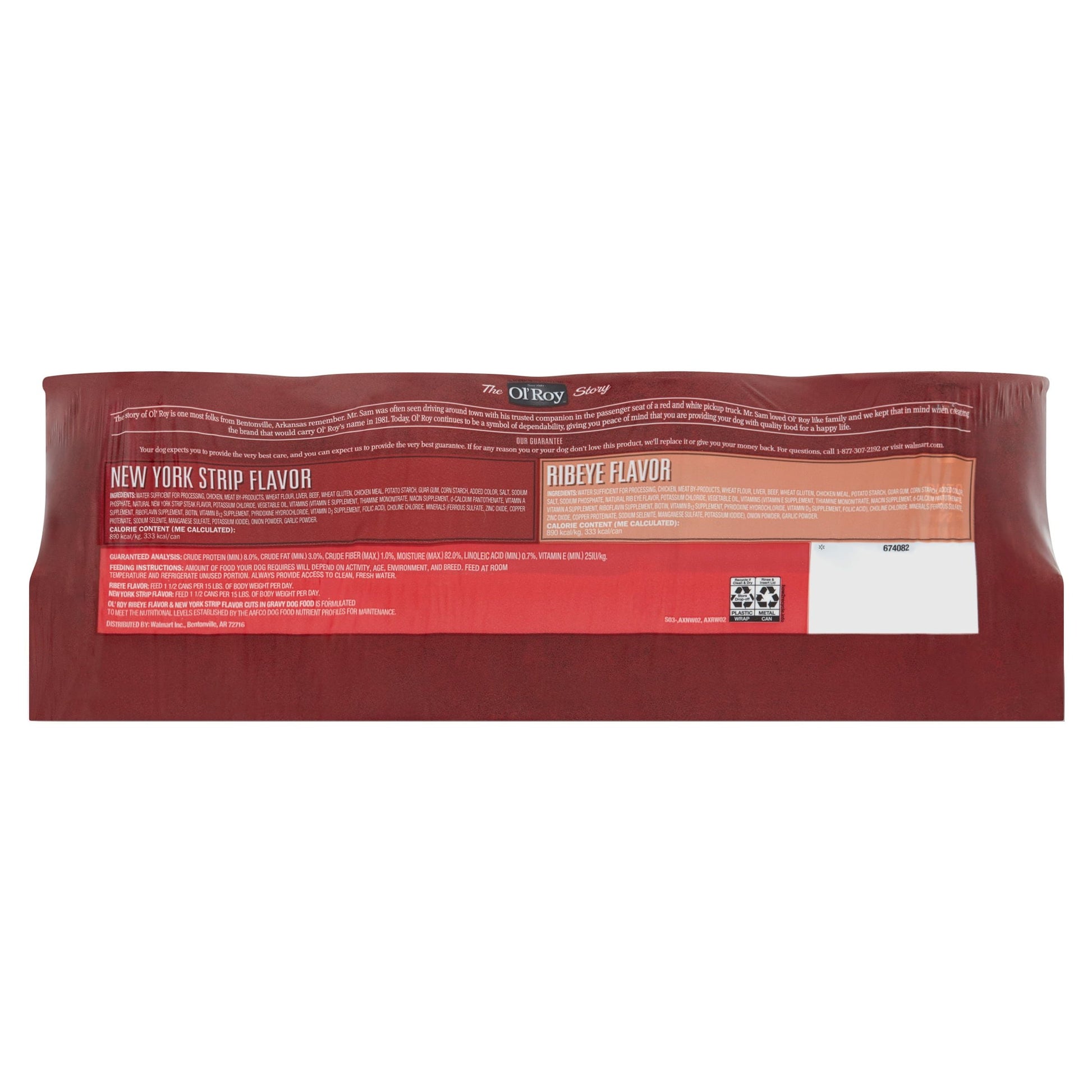 Ol' Roy Ribeye Flavor & New York Strip Flavor Cuts in Gravy Wet Dog Food Prime Variety Pack, 13.2 oz Cans (12 Pack)