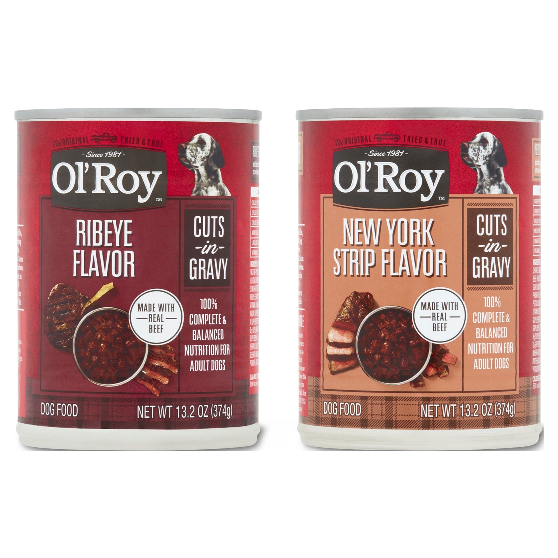 Ol' Roy Ribeye Flavor & New York Strip Flavor Cuts in Gravy Wet Dog Food Prime Variety Pack, 13.2 oz Cans (12 Pack)