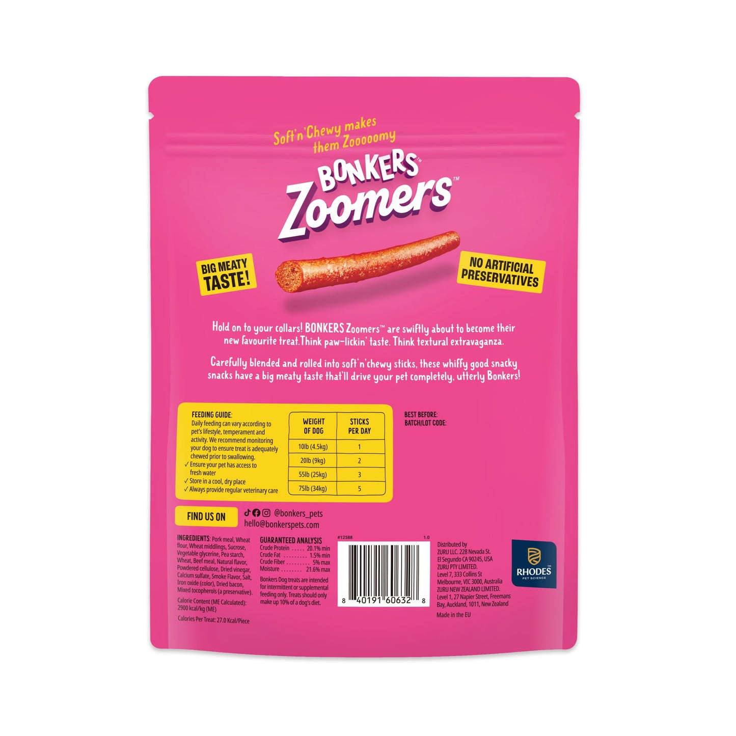 BONKERS Zoomers Dog Treats, Smoky Bacon Flavor, Soft & Chewy Dog Snacks, Treats for Dogs, 22 oz Bag