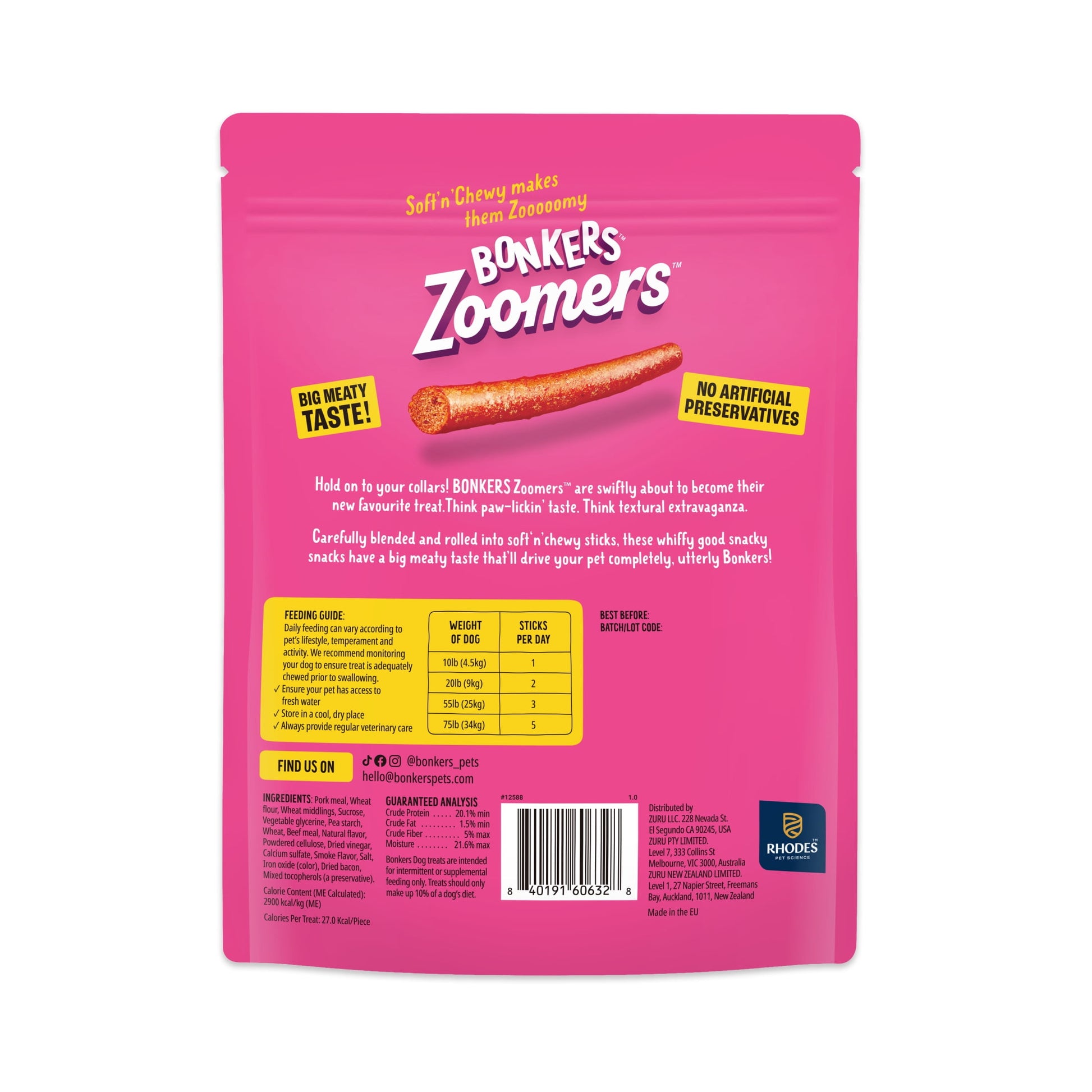 BONKERS Zoomers Dog Treats, Smoky Bacon Flavor, Soft & Chewy Dog Snacks, Treats for Dogs, 22 oz Bag