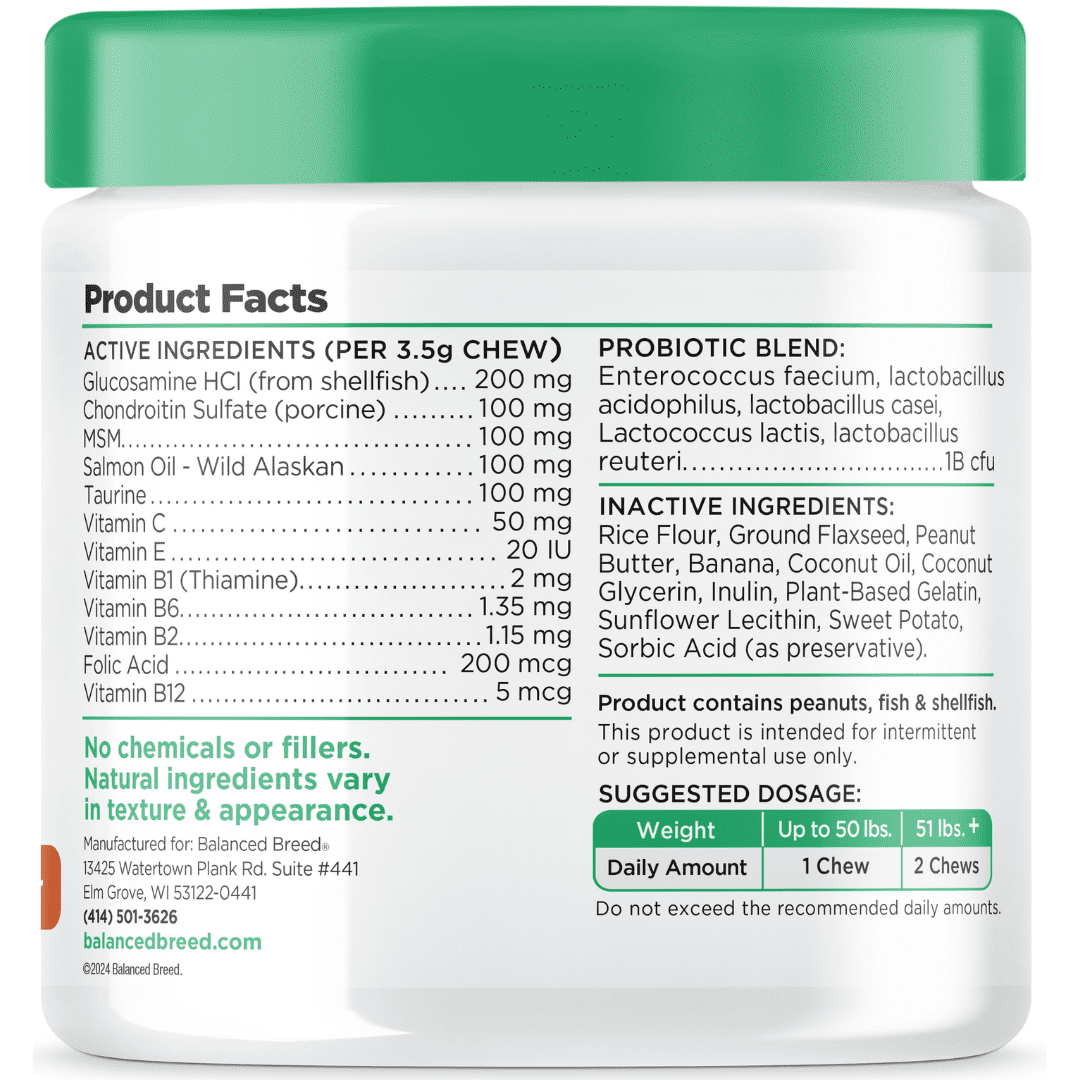 Balanced Breed All-in-1 Dog Vitamins Supplement Skin Coat Hip Joint NonGMO Made in USA-60 Soft Chews