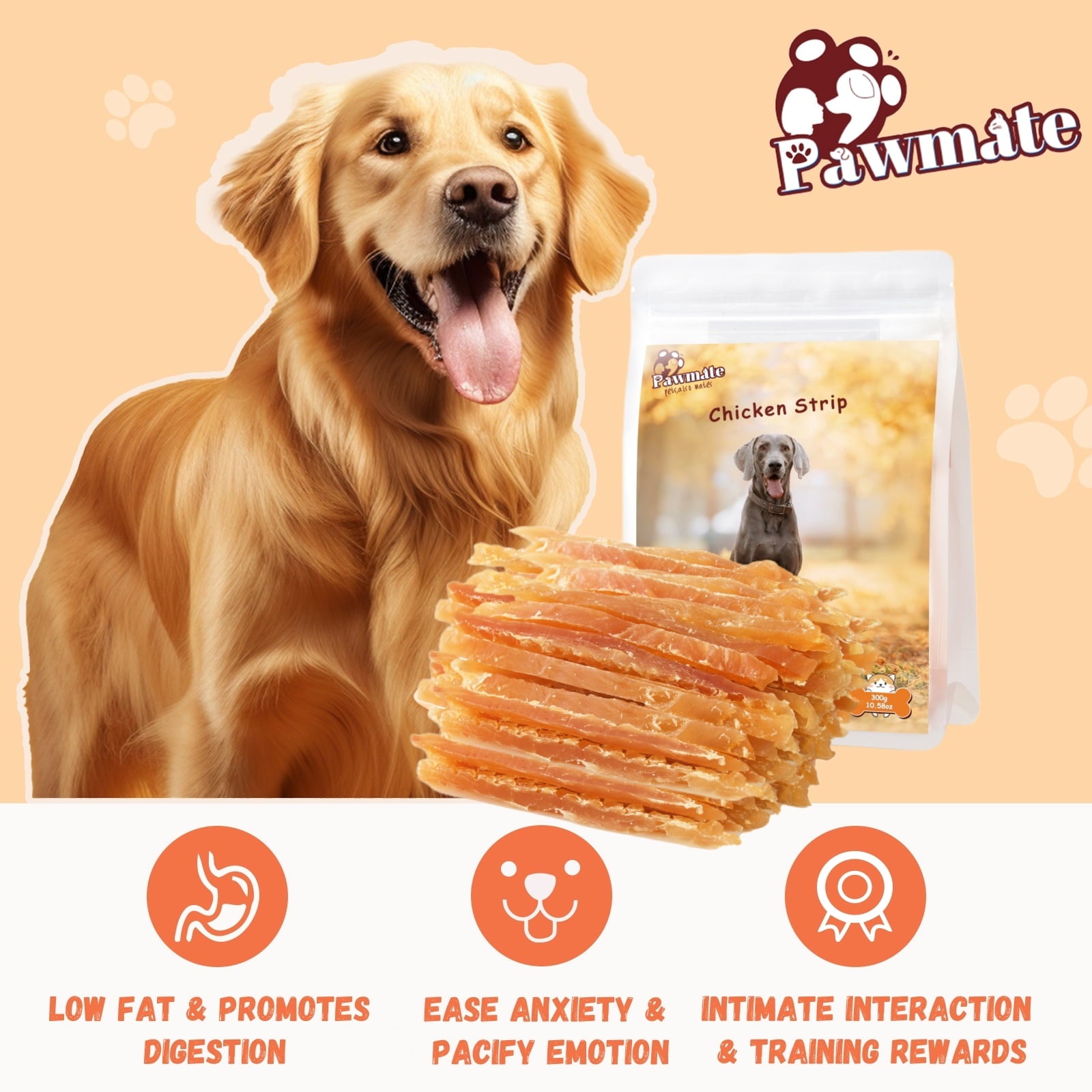 Pawmate Chicken Jerky Dog Treats, High Quality Premium Jerky Snacks for Small Medium Large Dog, 11 oz