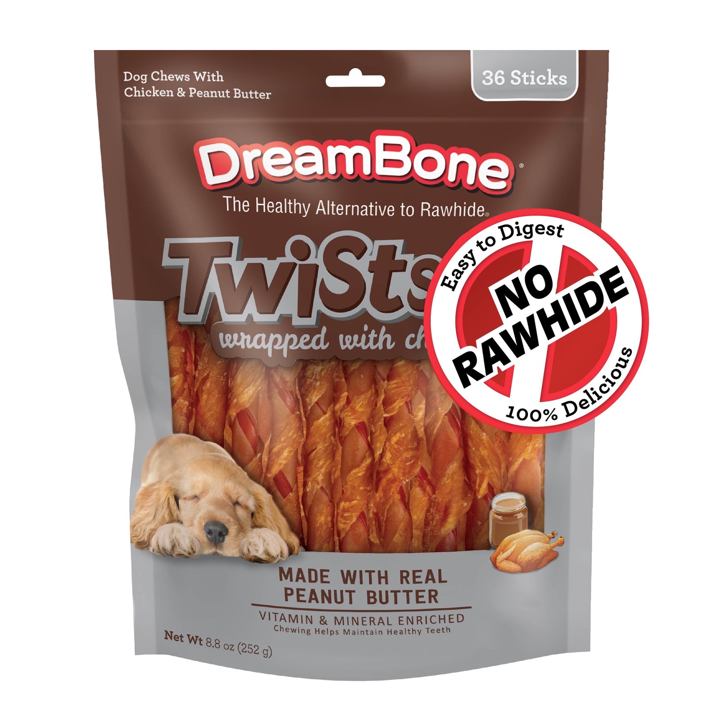 (2 pack) DreamBone Twists Wrapped With Chicken, Made With Real Peanut Butter, No-Rawhide Chews For Dogs, 36 Sticks