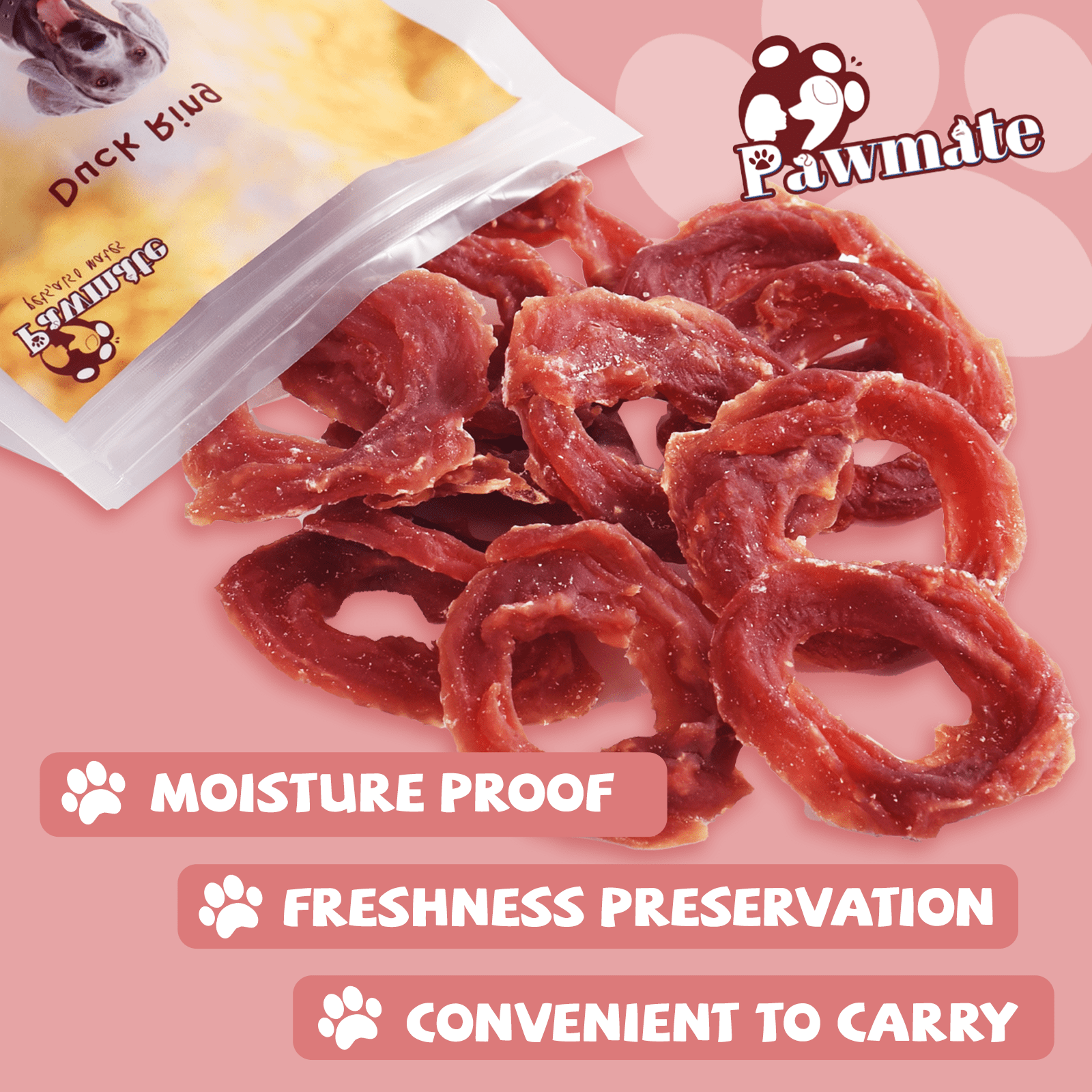 Pawmate Duck Jerky Dog Treats, Duck Jerky Rings for All Dogs, 23ct Packet