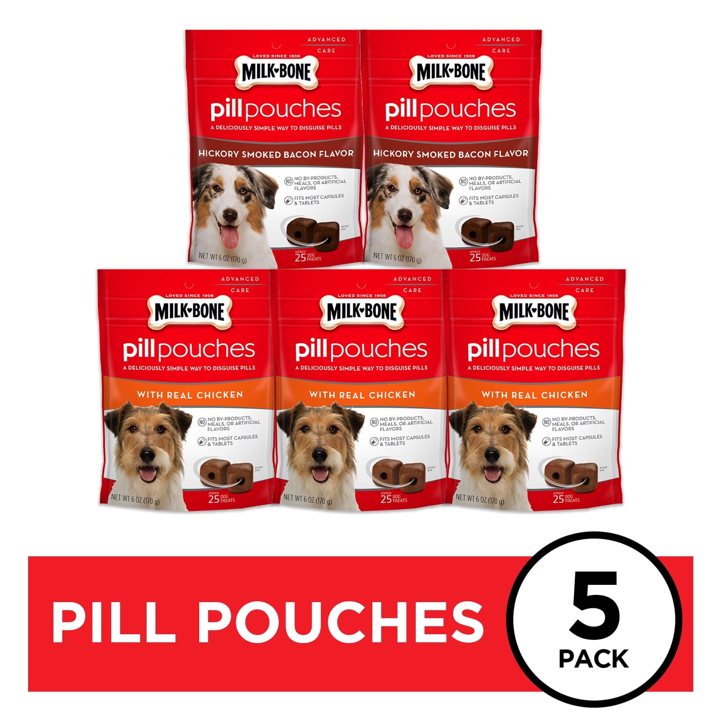 (5 Pack) Milk-Bone Pill Pouches Dog Treats, 2 Flavor Variety Pack, 6 oz Bags