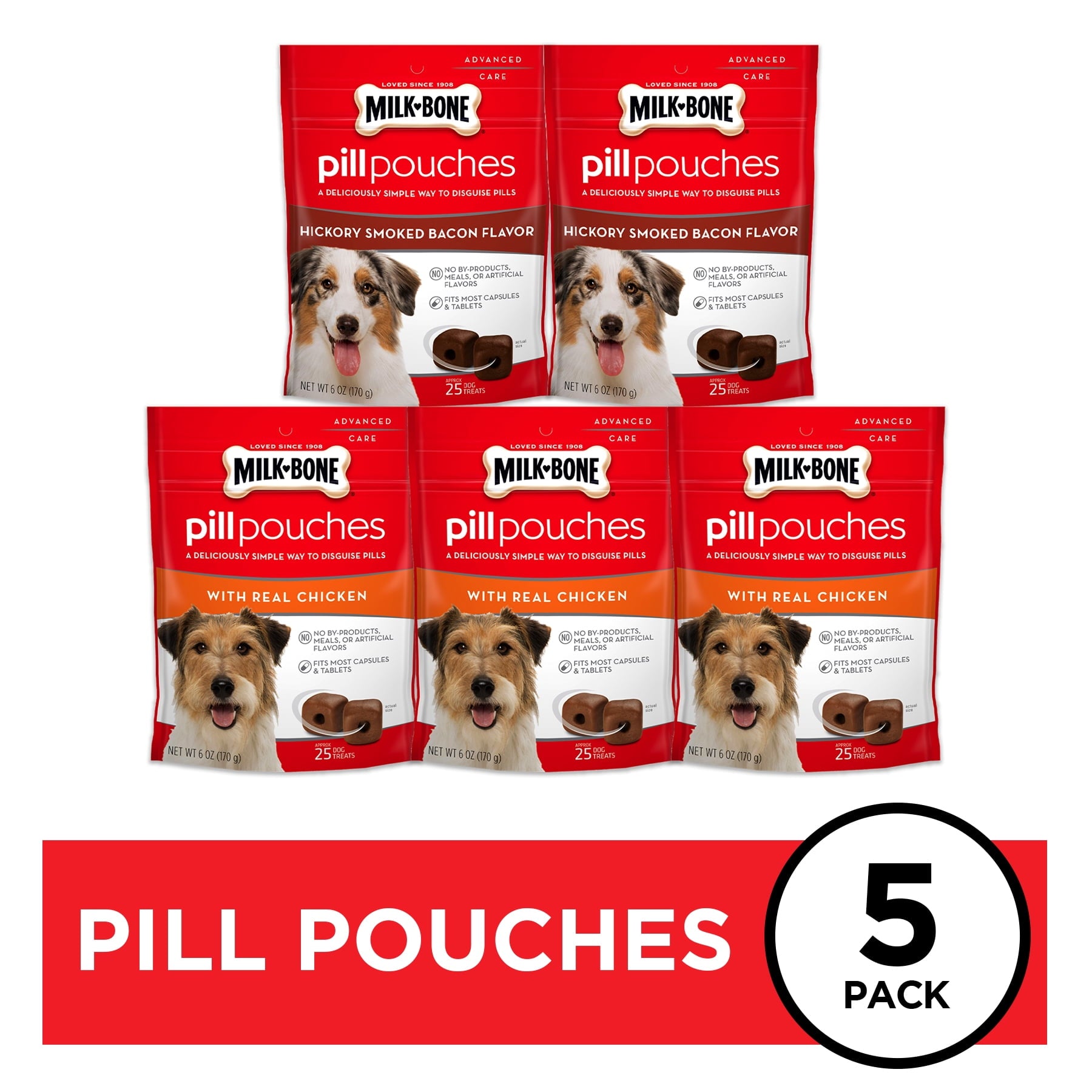 (5 Pack) Milk-Bone Pill Pouches Dog Treats, 2 Flavor Variety Pack, 6 oz Bags