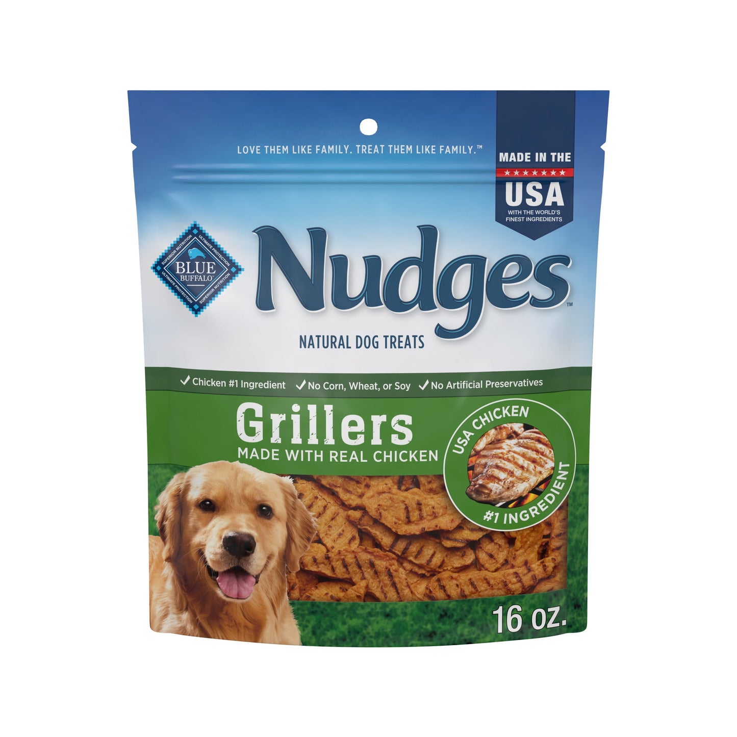 Blue Buffalo Nudges Grillers Natural Dog Treats Made with Real Chicken, 16-oz. Bag
