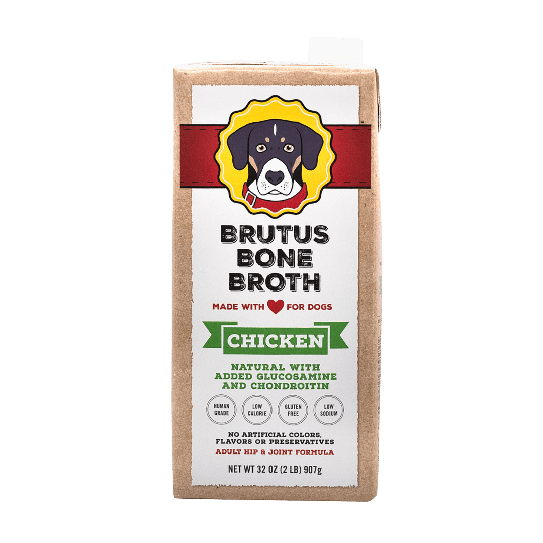 Brutus Bone Broth Chicken for Dogs - 32 oz, All Natural Human Grade Dog Food Topper with Chondroitin Glucosamine Turmeric, Great for Picky Eaters & Dry Food, Tasty & Nutritious