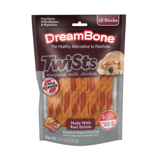 DreamBone Twists Made with Real Chicken and Real Sirloin, Rawhide-Free Chews for Dogs, 15 Count