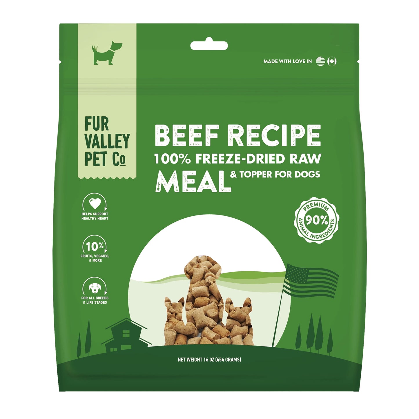 Fur Valley Pet Co. Freeze Dried Beef Recipe Dog Food and Topper, 16 oz. Bag