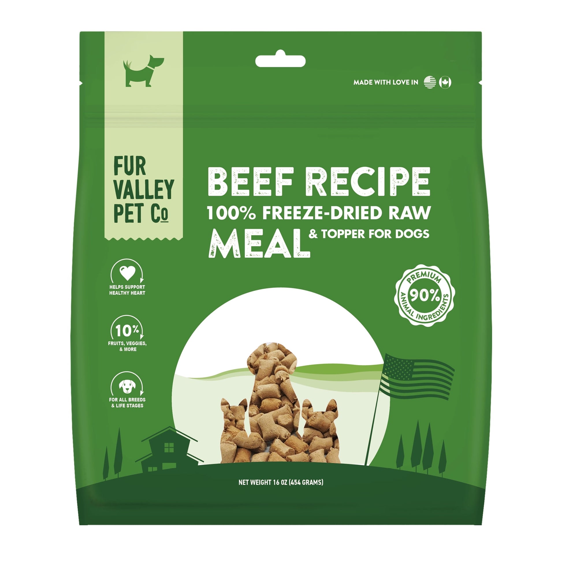 Fur Valley Pet Co. Freeze Dried Beef Recipe Dog Food and Topper, 16 oz. Bag