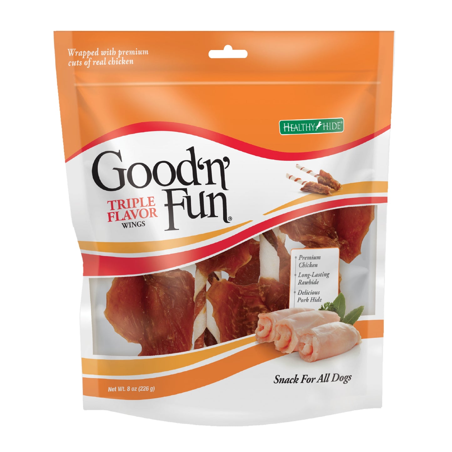 Good 'n' Fun Triple Flavor Wings Rawhide Chew for All Dogs, 8 oz