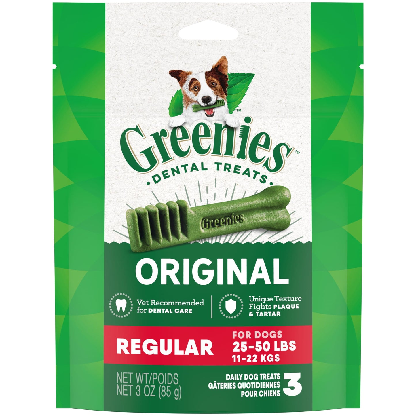 Greenies Original Regular Natural Dog Dental Treats, 3 Oz Pack (3 Treats)