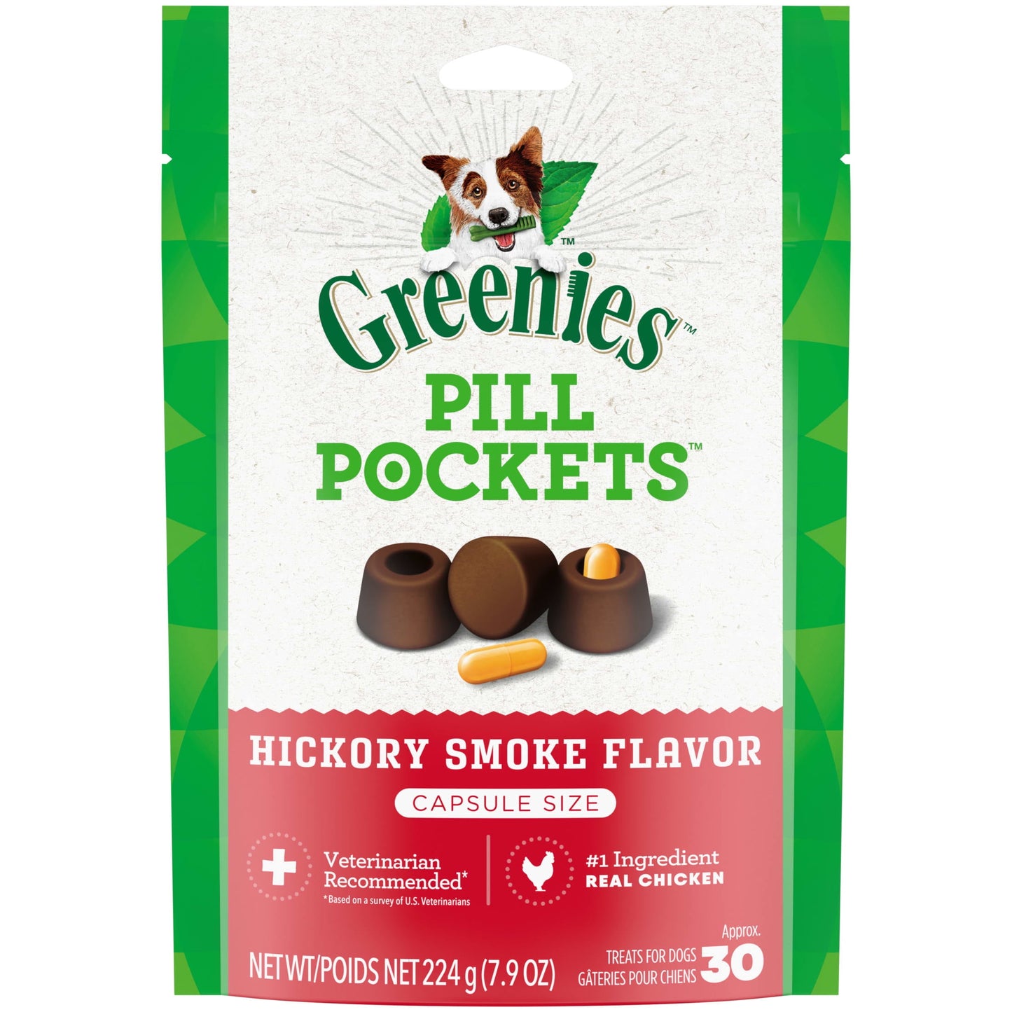 Greenies Pill Pockets For Dogs Hickory Smoke Large, Capsule Size Soft Dog Treats, 7.9 Oz (30 Pk)