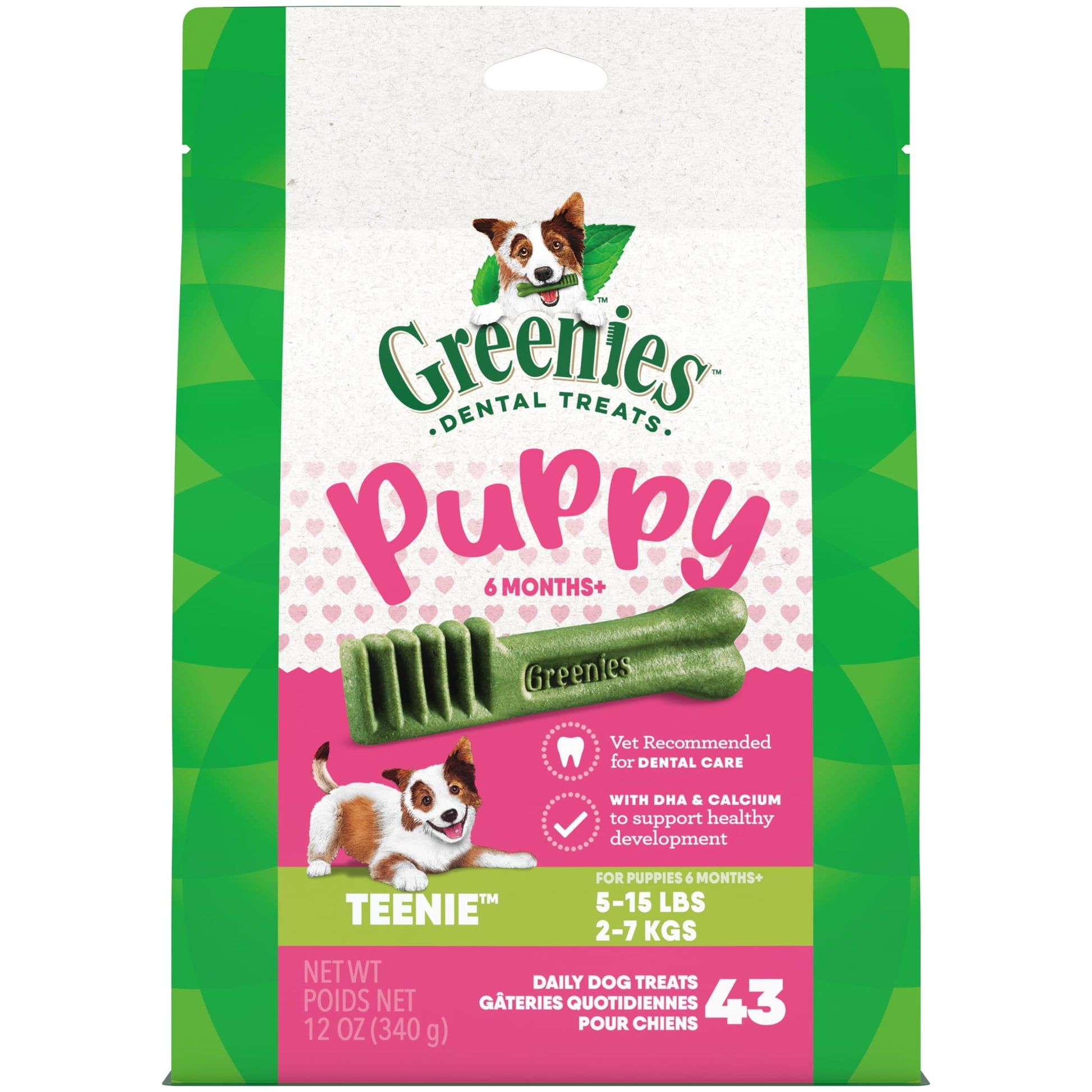 Greenies Puppy Teenie Size Natural Dental Dog Treats, 12 Oz Pack (43 Treats)