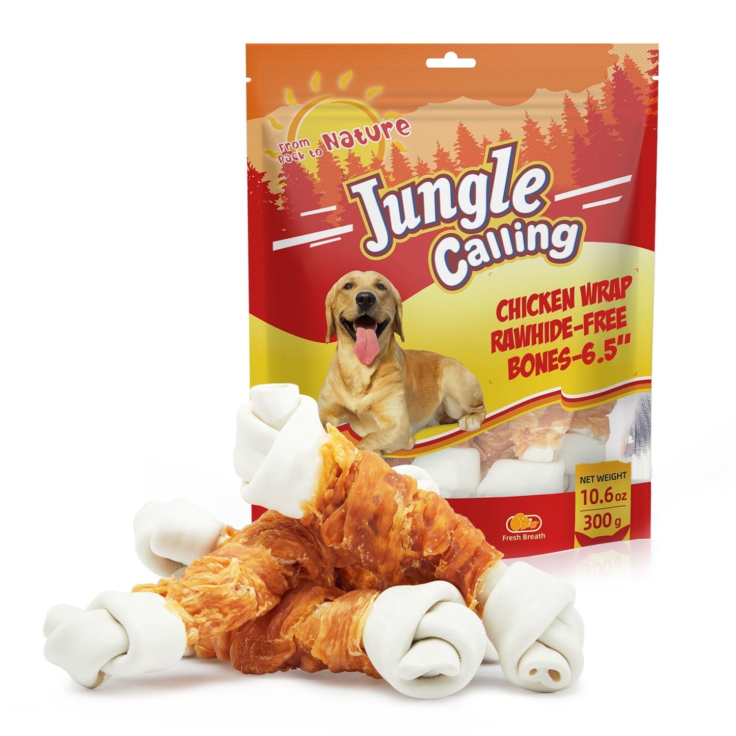Jungle Calling Rawhide Free Chicken Wrapped Chew Dog Bones for Medium Large Dogs Training Treats
